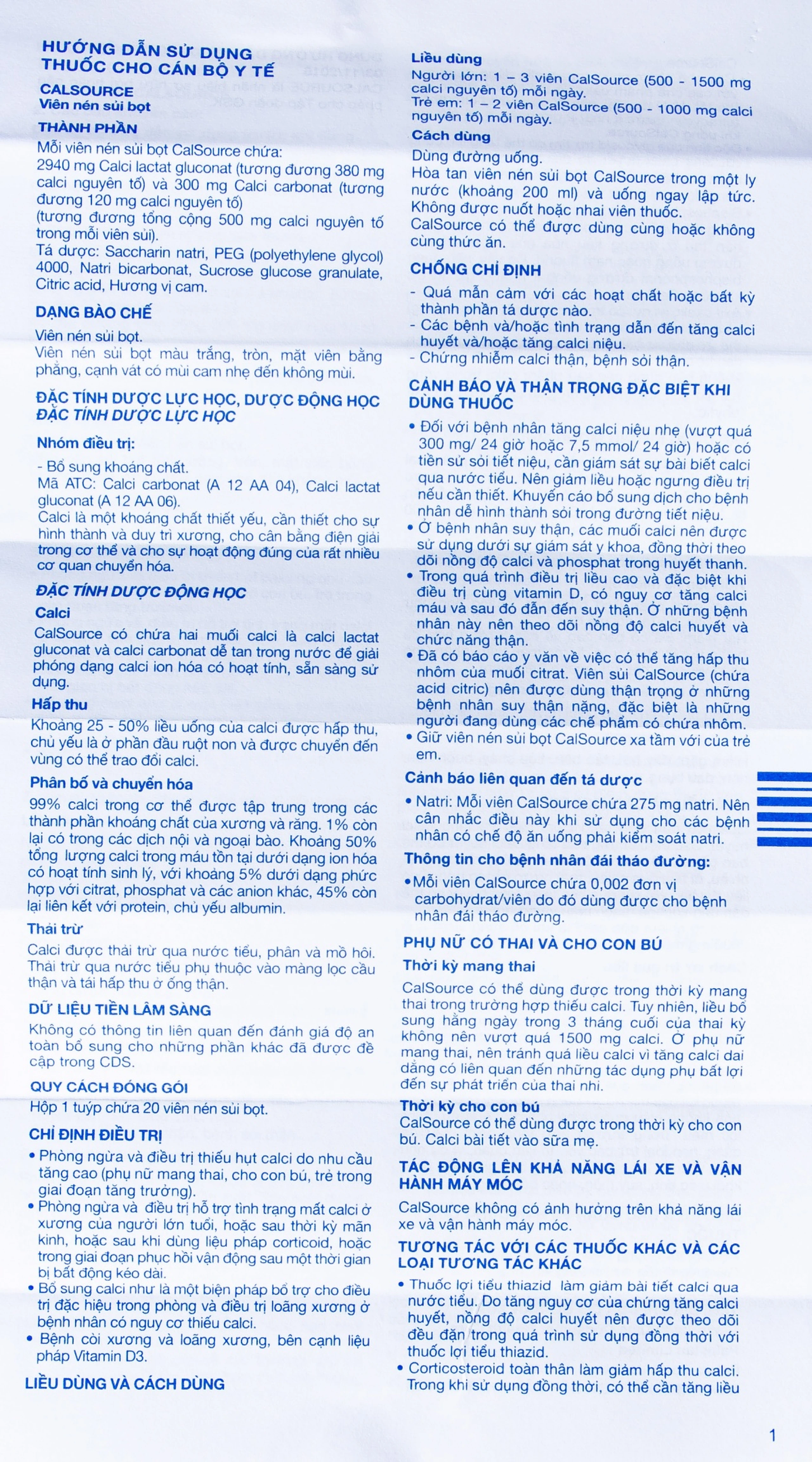 Viên sủi CalSource 500mg GSK phòng ngừa và điều trị thiếu canxi (20 viên)