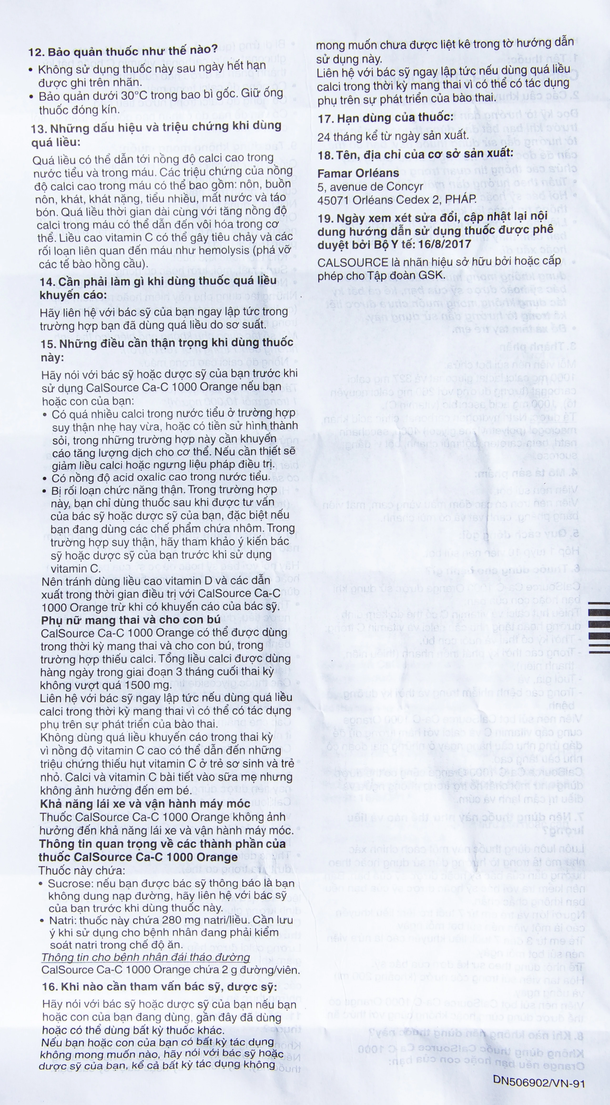 Viên sủi Ca-C1000 Orange Gsk điều trị thiếu calci hoặc vitamin C (10 viên)