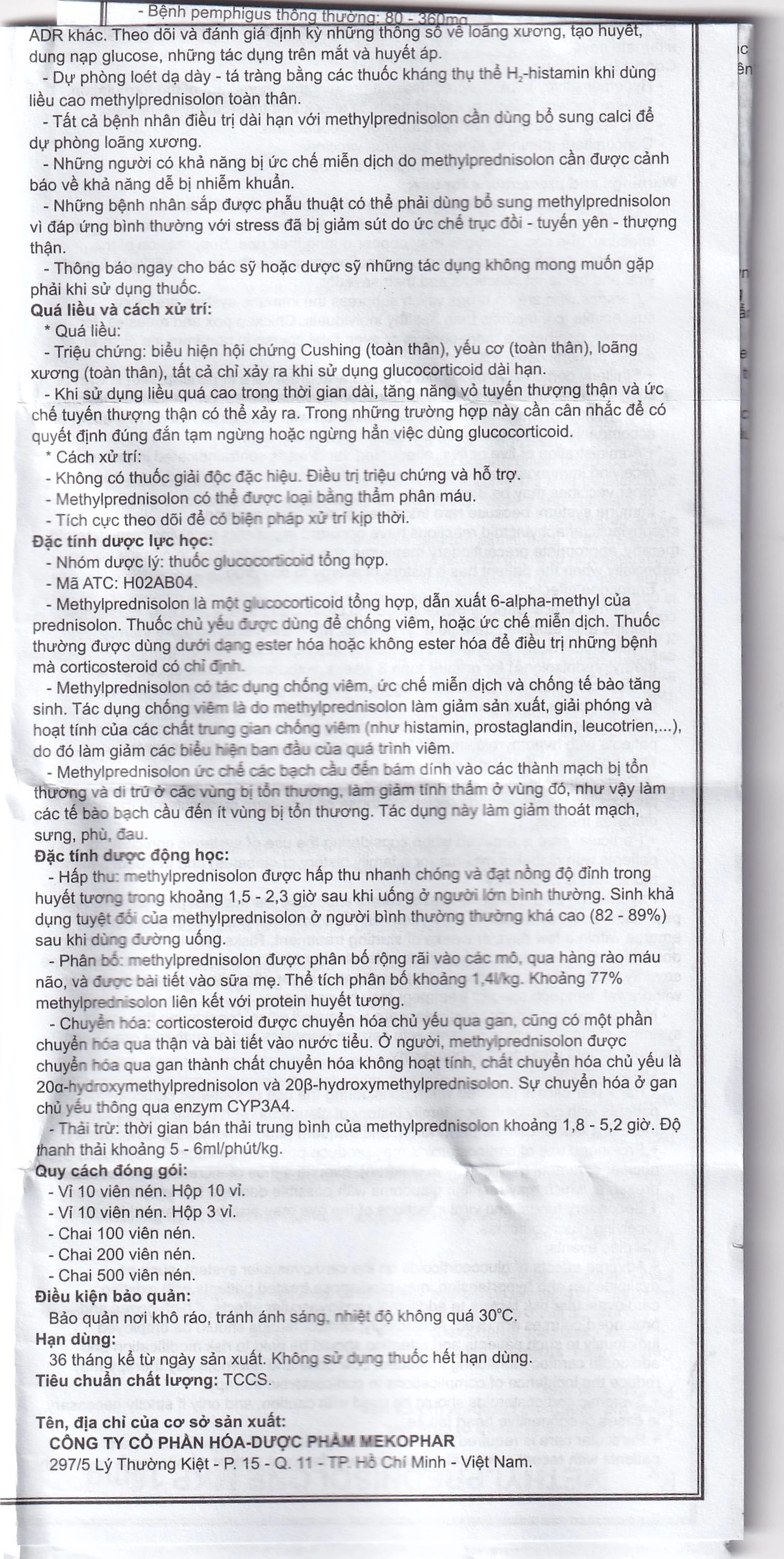 Thuốc Methylprednisolone MKP 16mg Mekophar kháng viêm, điều trị rối loạn nội tiết, viêm khớp (10 vỉ x 10 viên)