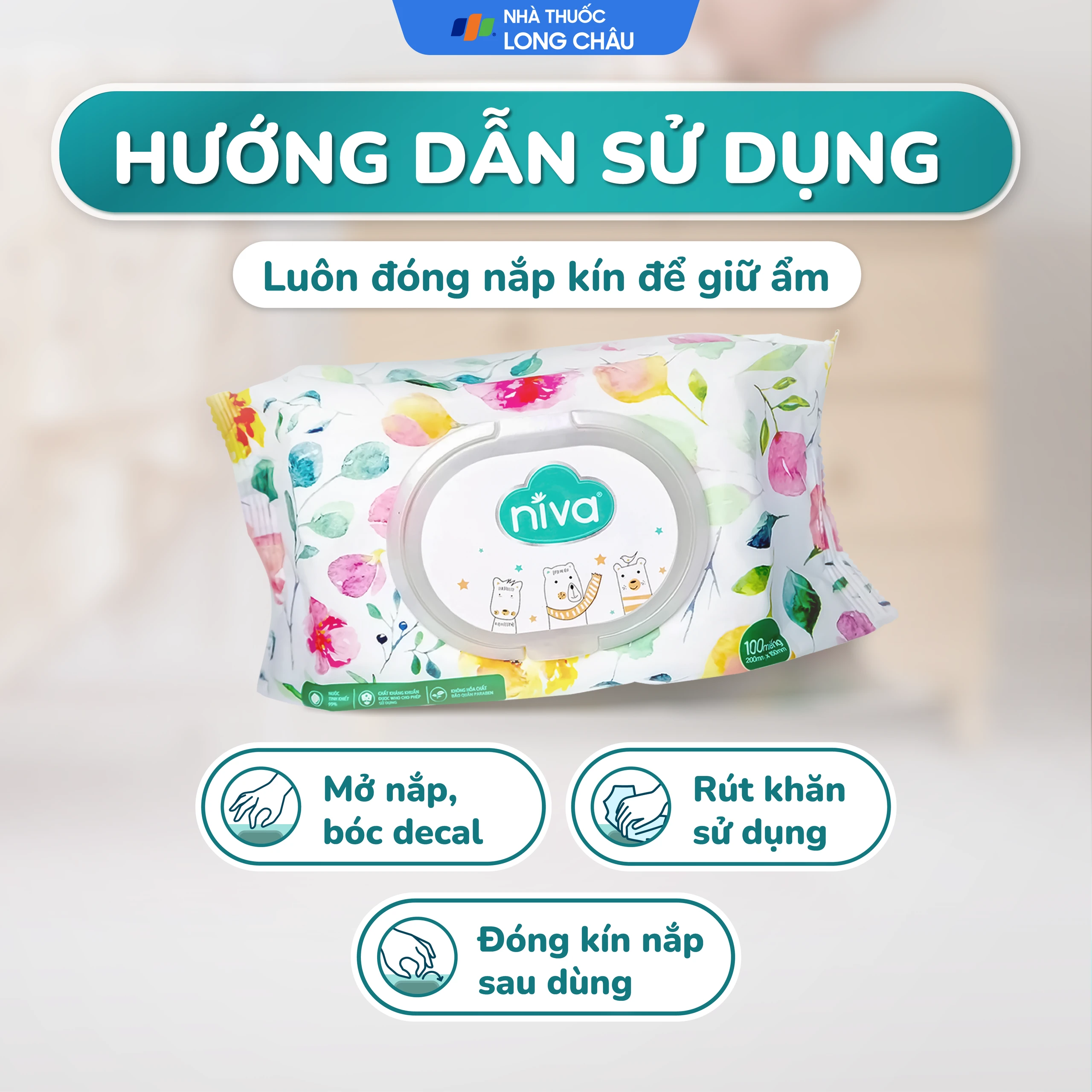 Khăn giấy ướt Niva Baby làm sạch, kháng khuẩn và giữ vệ sinh (100 miếng) 5