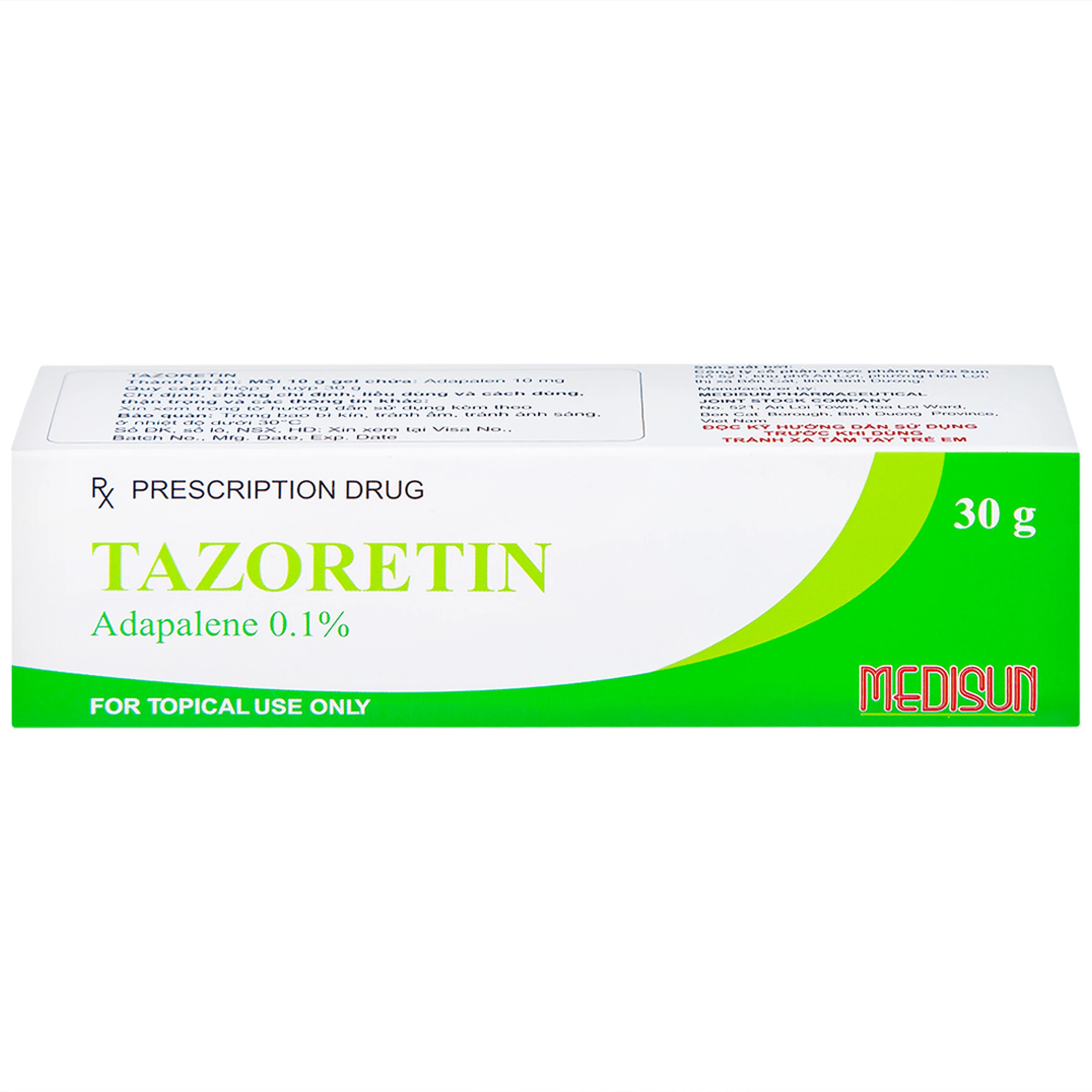 Gel bôi ngoài da Tazoretin điều trị mụn trứng cá vừa và nhẹ (30g) 