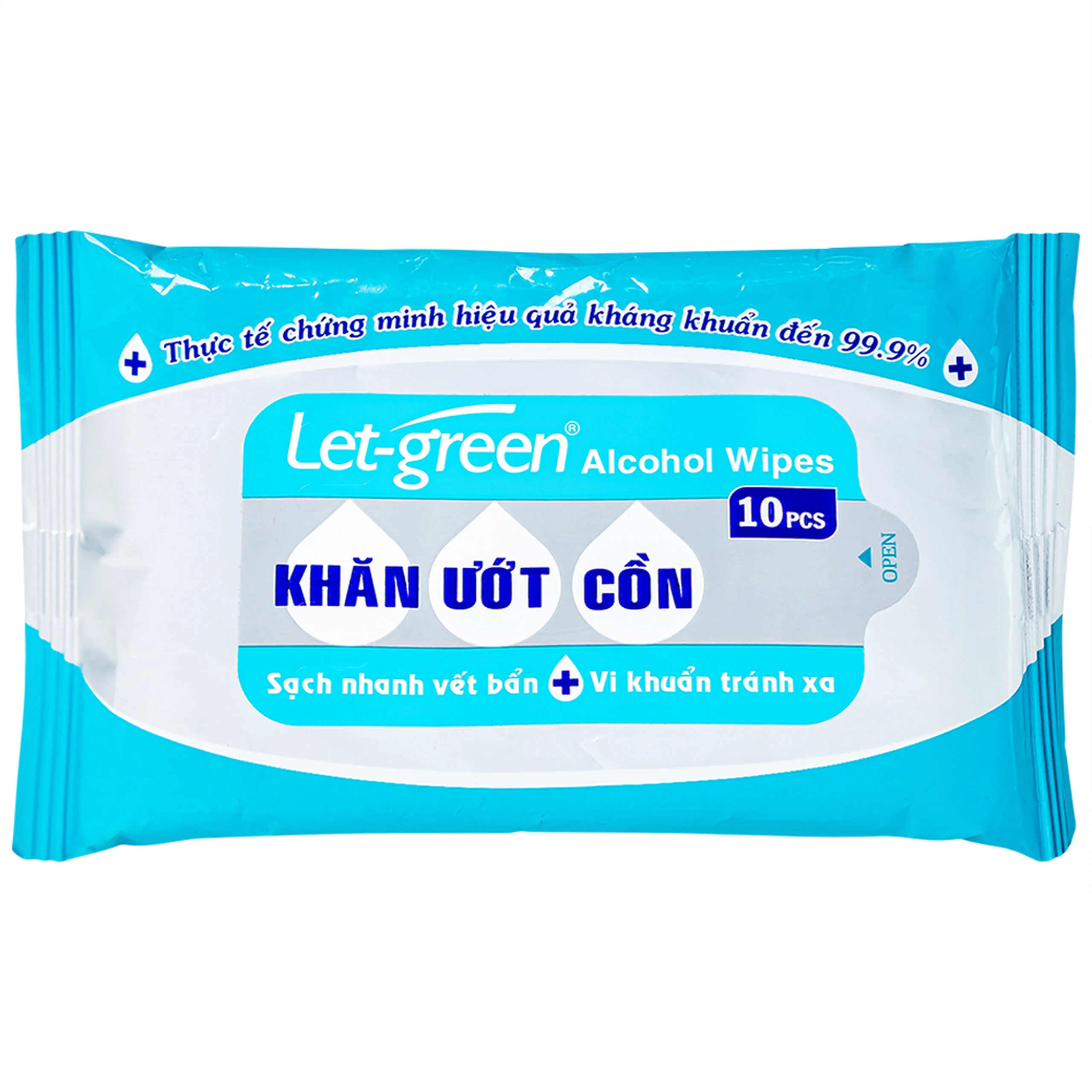 Khăn giấy ướt cồn Let-Green làm sạch, kháng khuẩn và giữ vệ sinh (10 miếng)