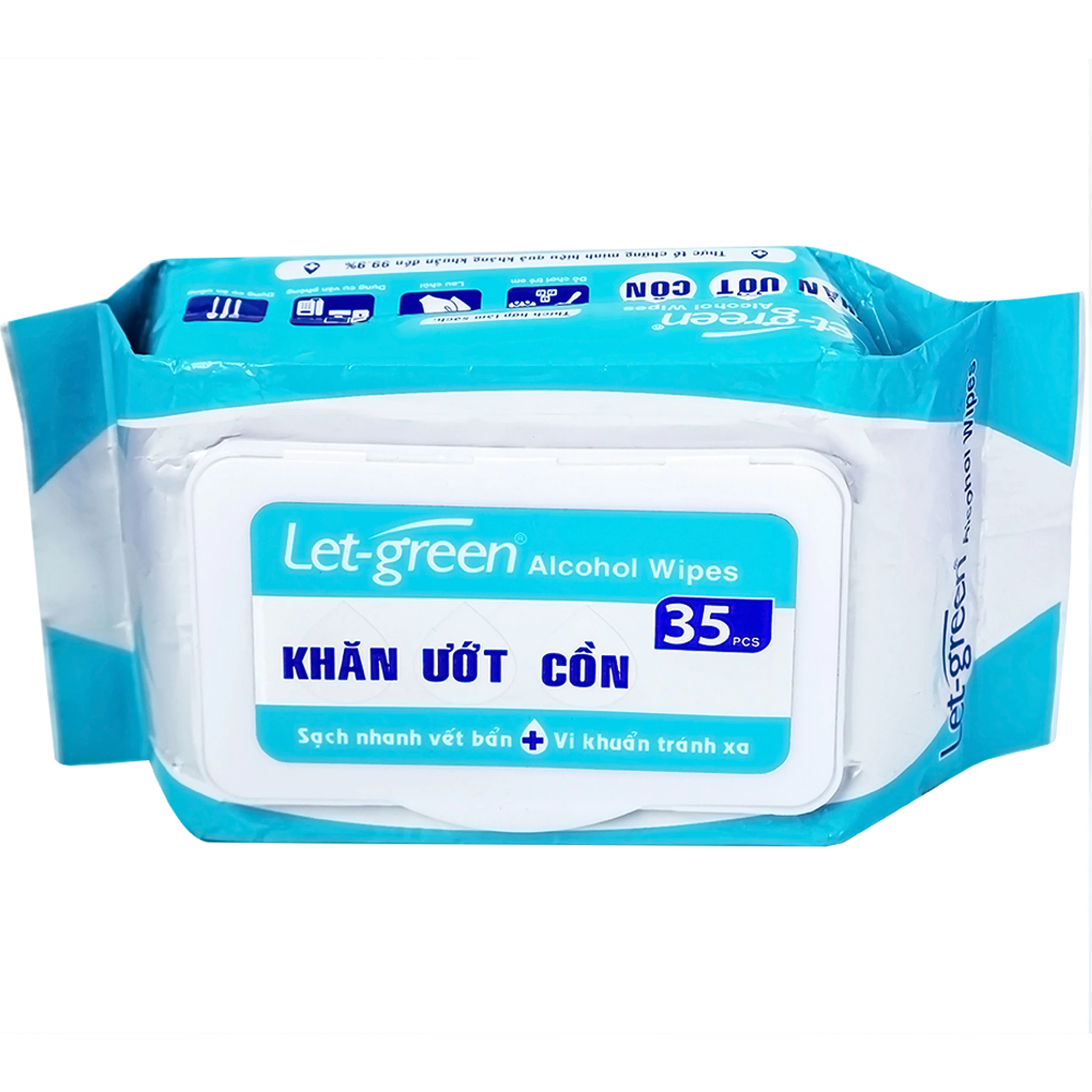 Khăn giấy ướt cồn Let-Green làm sạch, kháng khuẩn và giữ vệ sinh (35 miếng)