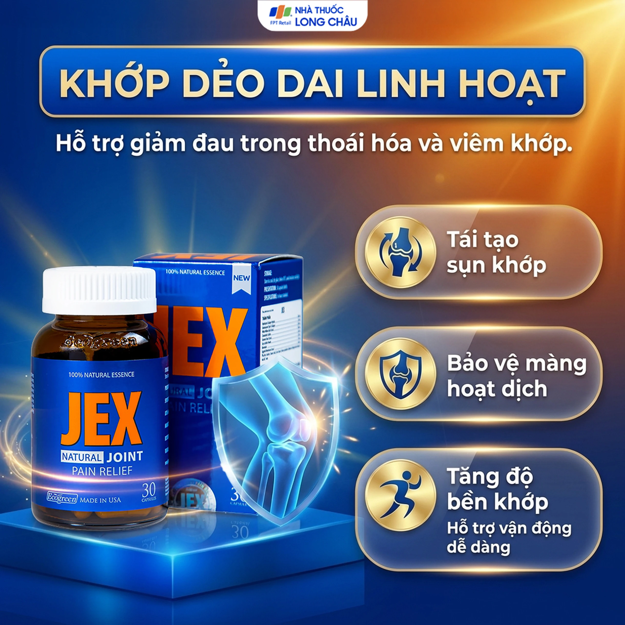 Viên hỗ trợ giảm đau trong thoái hoá khớp viêm khớp Ecogreen Jex Natural (30 viên) 4