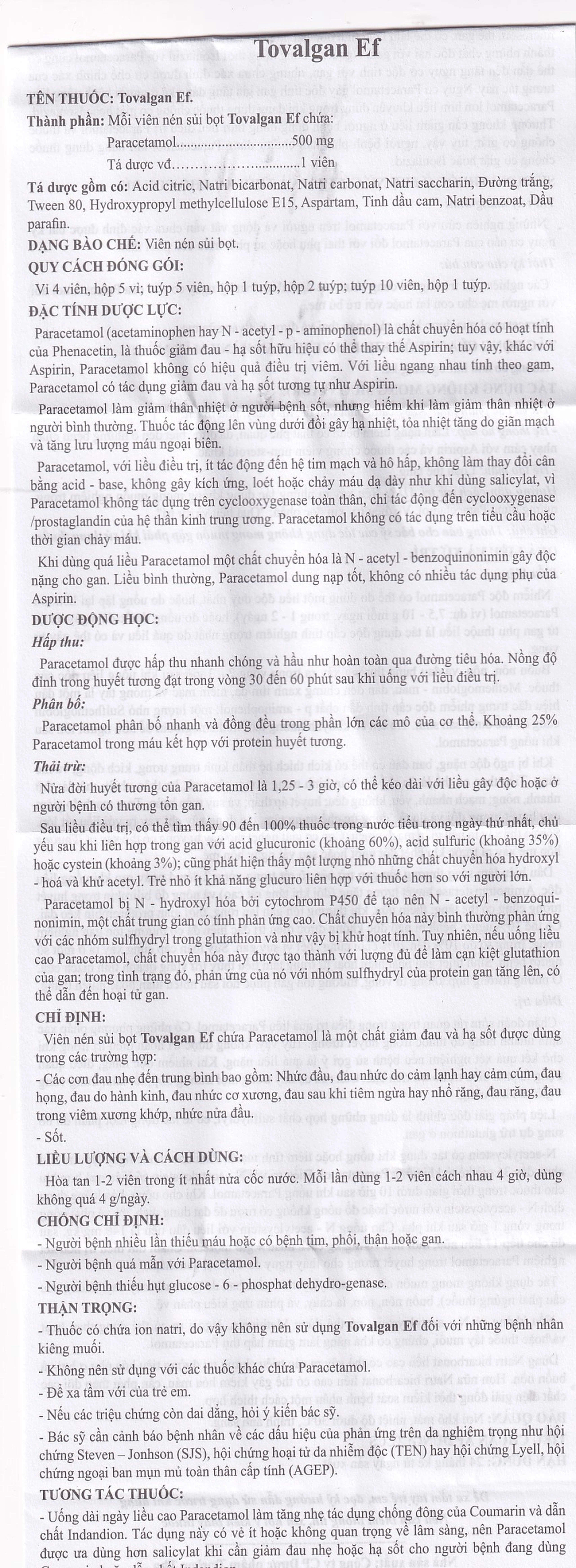 Viên sủi Tovalgan Ef Trường Thọ Pharma giảm đau, hạ sốt (5 vỉ x 4 viên) 