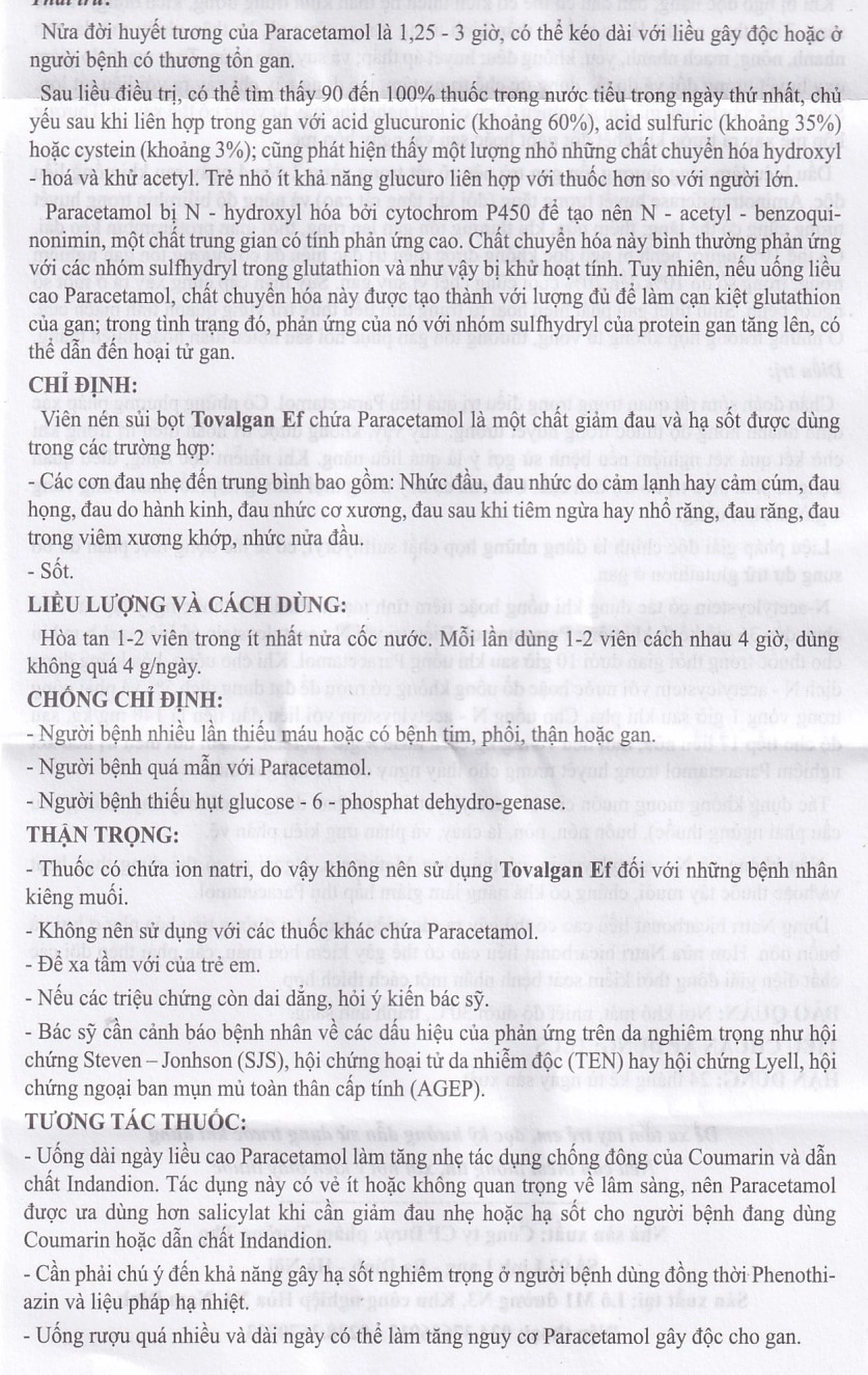 Viên sủi Tovalgan Ef Trường Thọ Pharma giảm đau, hạ sốt (5 vỉ x 4 viên) 