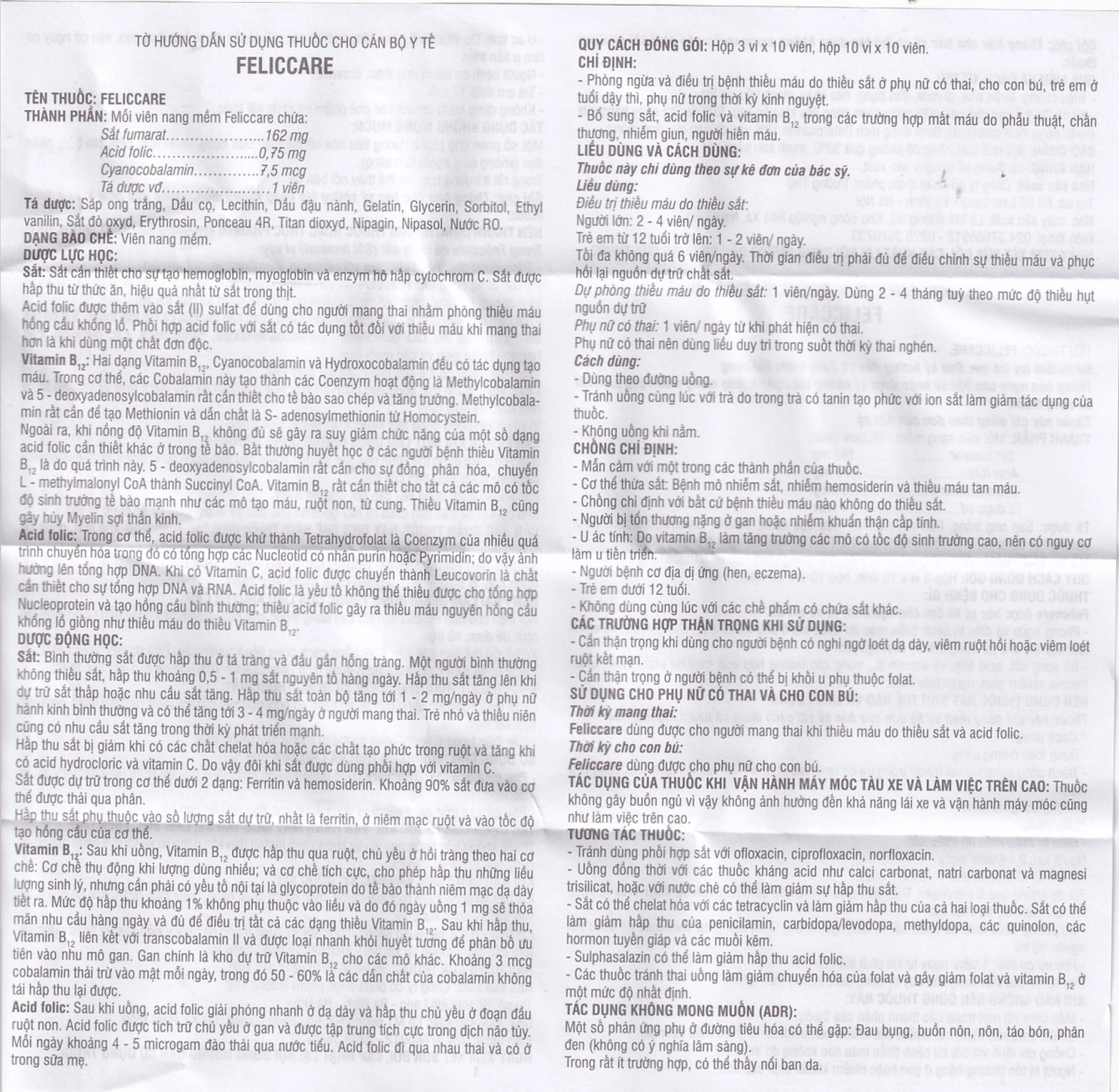 Thuốc Feliccare Trường Thọ phòng và trị các trường hợp thiếu máu (10 vỉ x 10 viên)