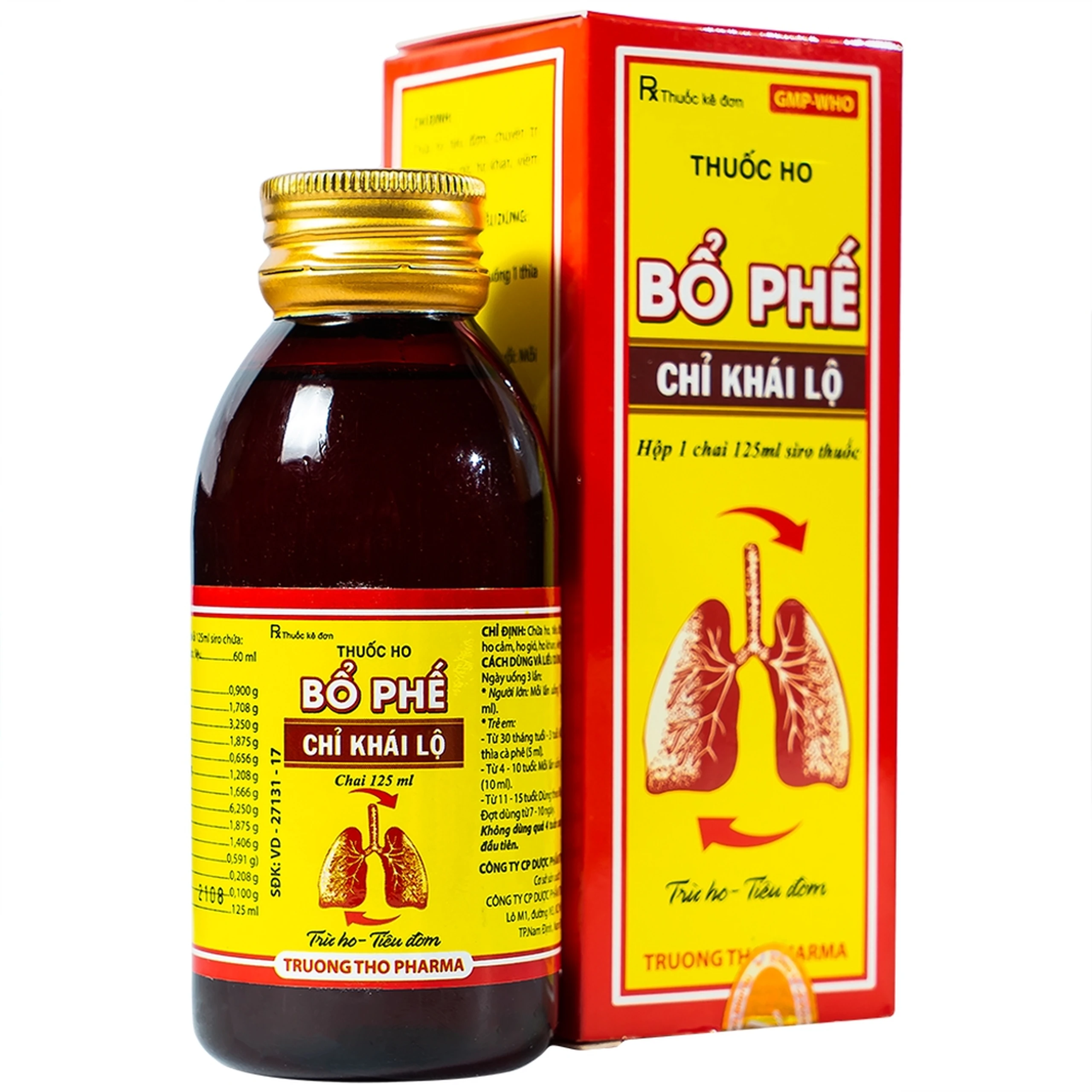 Thuốc ho Bổ Phế Chỉ Khái Lộ chữa ho tiêu đờm, chuyên trị ho cảm, ho gió, ho khan (125ml)