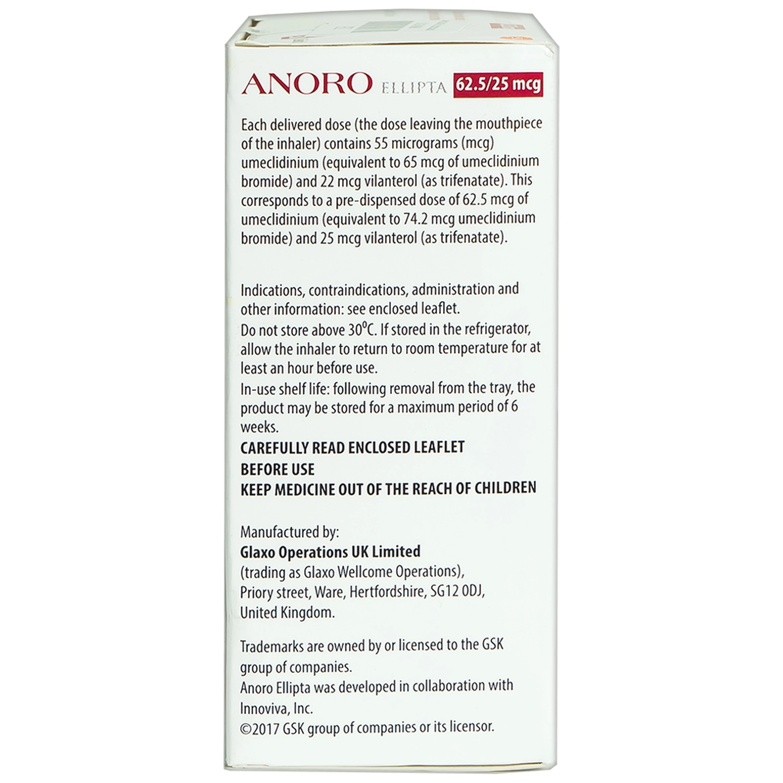 Thuốc Anoro Ellipta 62.5/25mcg GSK điều trị duy trì giãn phế quản (30 liều)