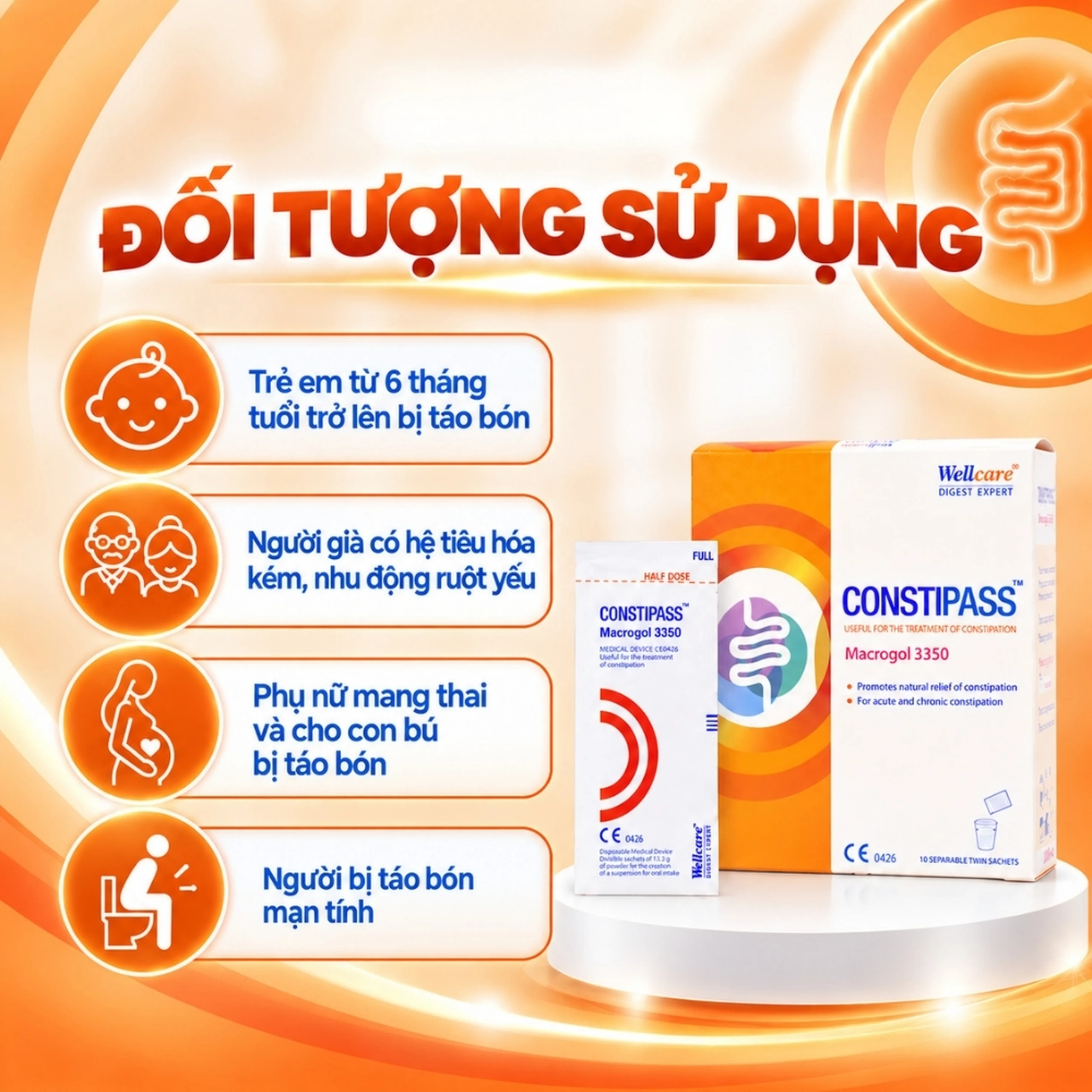 Bột nhuận tràng Constipass Wellcare (20 gói x 6.65g) cải thiện tình trạng táo bón cho người lớn và trẻ em 4