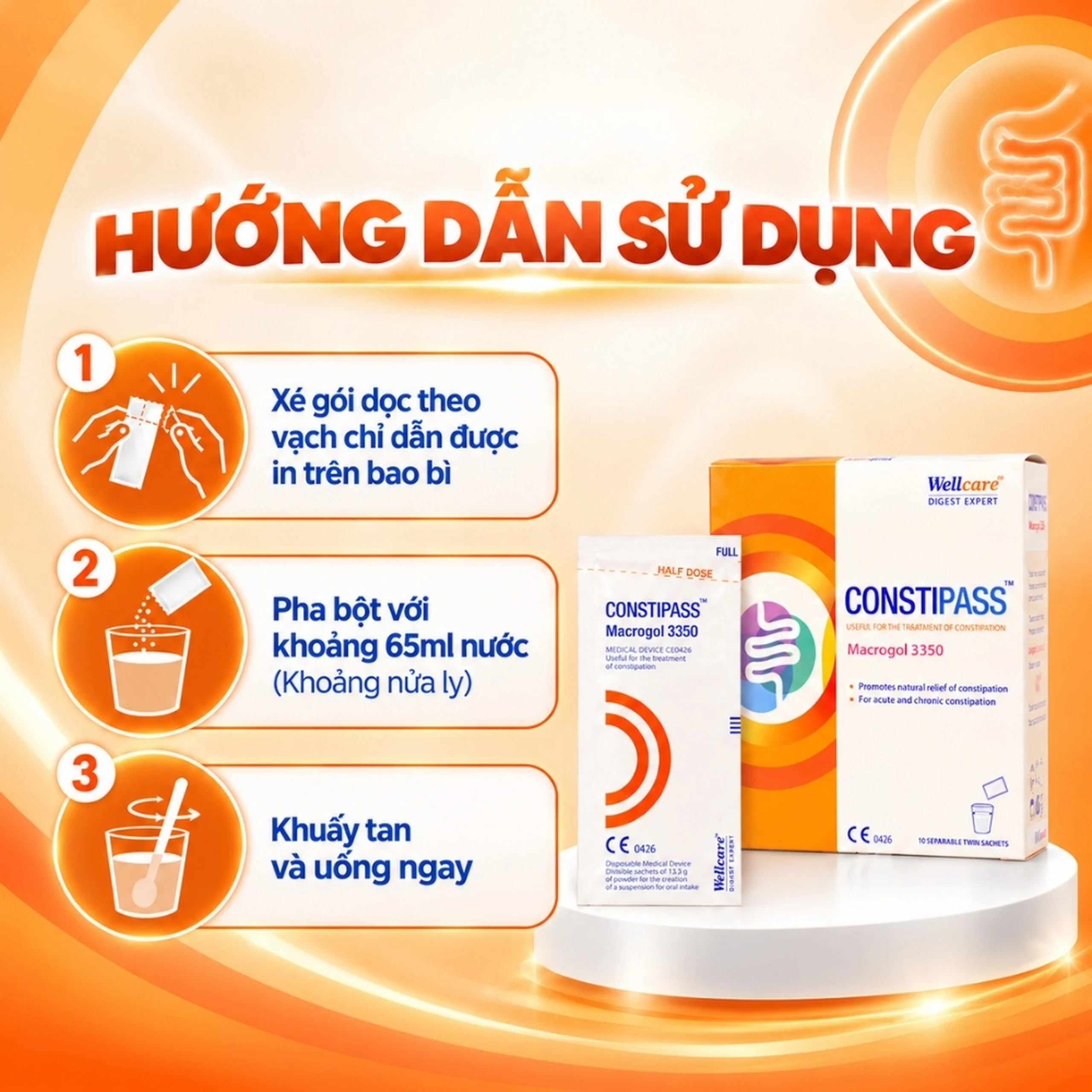 Bột nhuận tràng Constipass Wellcare (20 gói x 6.65g) cải thiện tình trạng táo bón cho người lớn và trẻ em 5