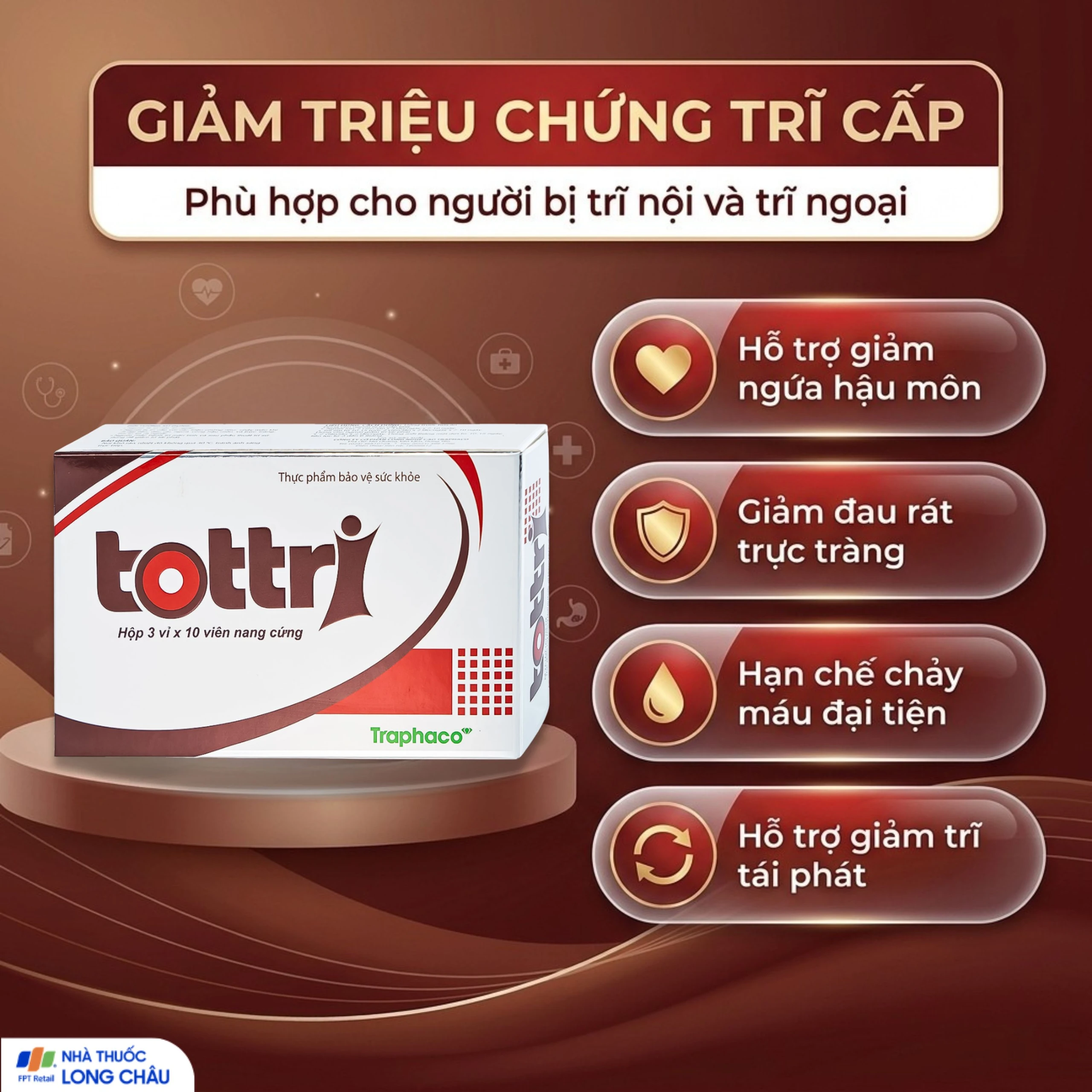 Viên hỗ trợ làm giảm triệu chứng trĩ nội, trĩ ngoại Tottri Traphaco (3 vỉ x 10 viên) 4