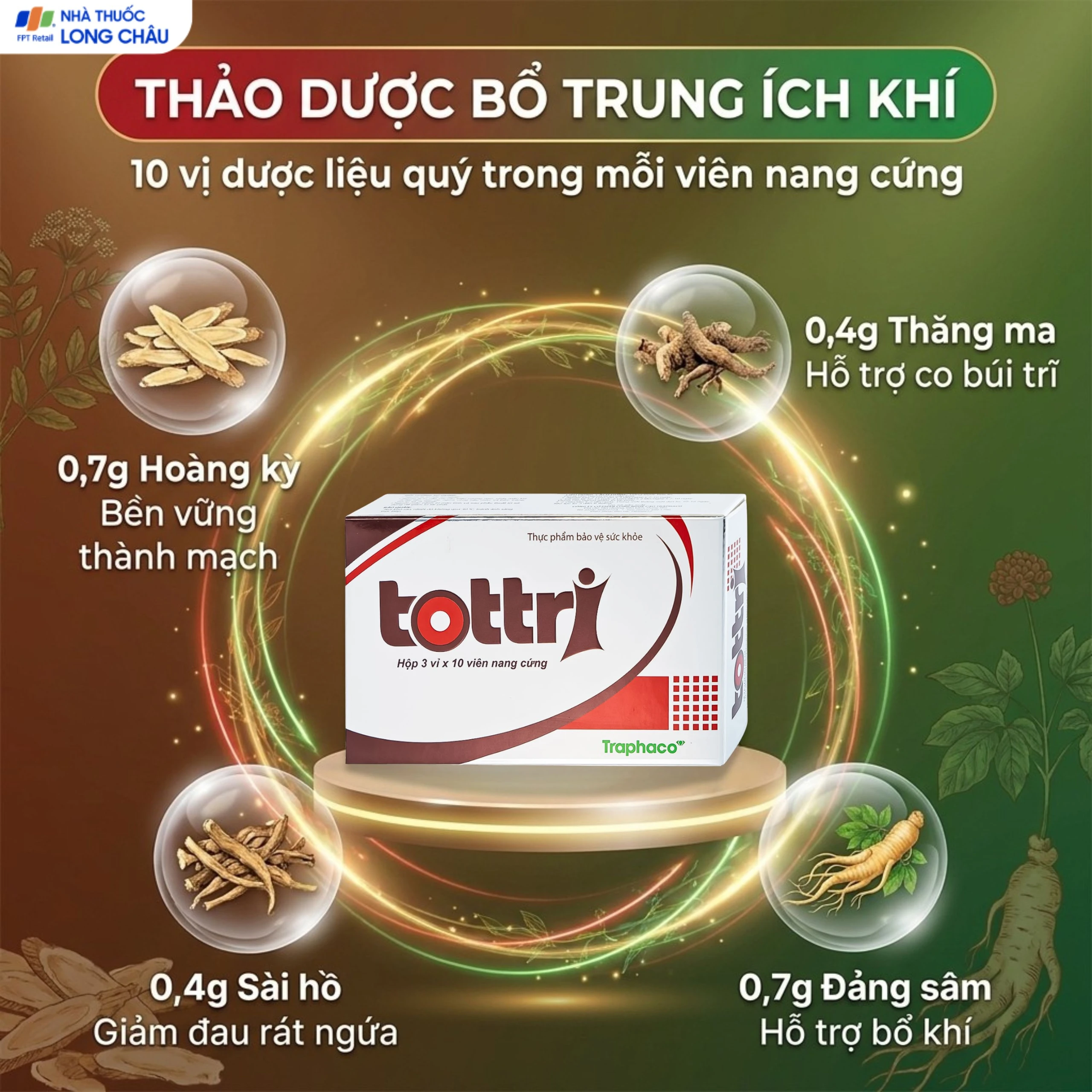 Viên hỗ trợ làm giảm triệu chứng trĩ nội, trĩ ngoại Tottri Traphaco (3 vỉ x 10 viên) 3