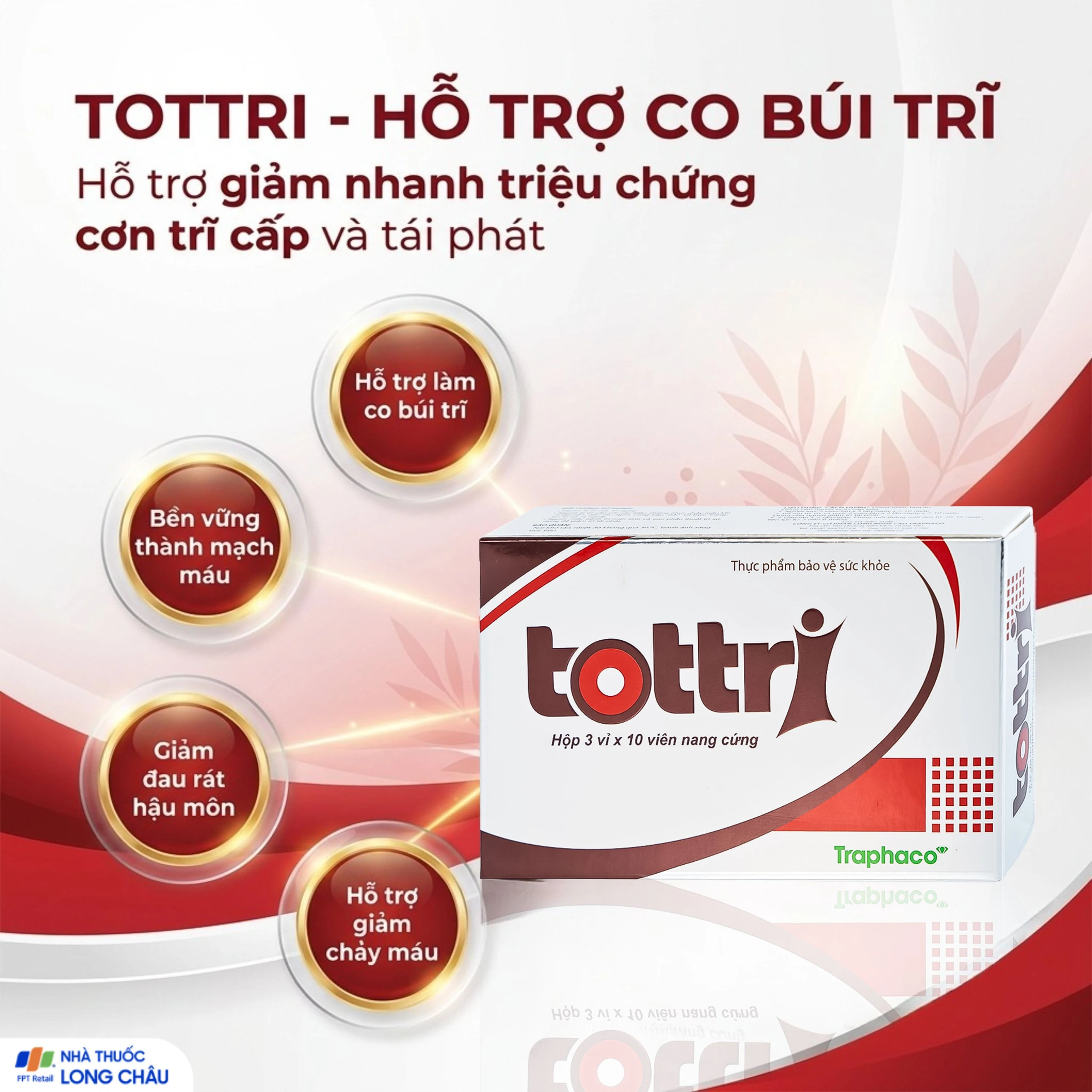 Viên hỗ trợ làm giảm triệu chứng trĩ nội, trĩ ngoại Tottri Traphaco (3 vỉ x 10 viên) 2