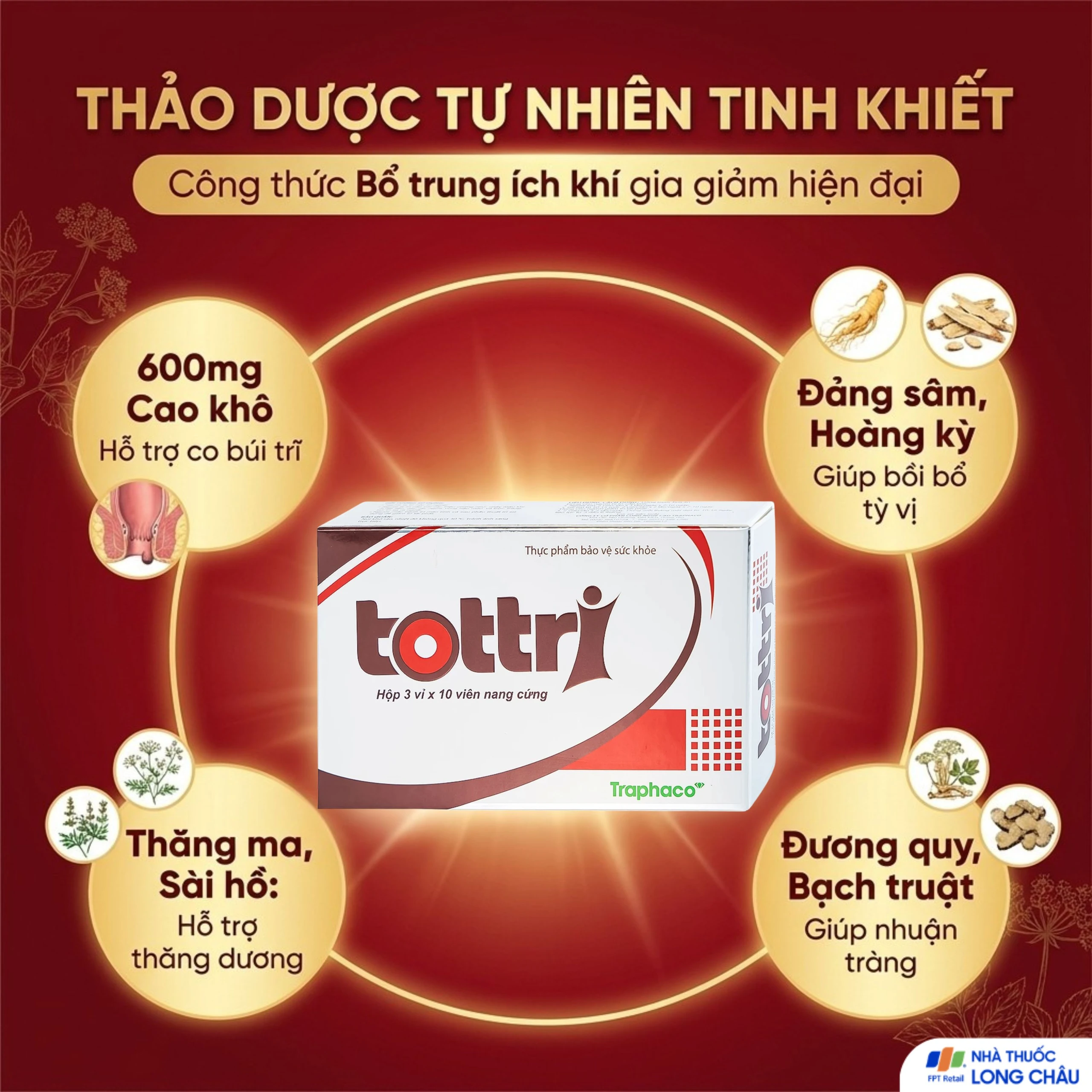 Viên hỗ trợ làm giảm triệu chứng trĩ nội, trĩ ngoại Tottri Traphaco (3 vỉ x 10 viên) 3
