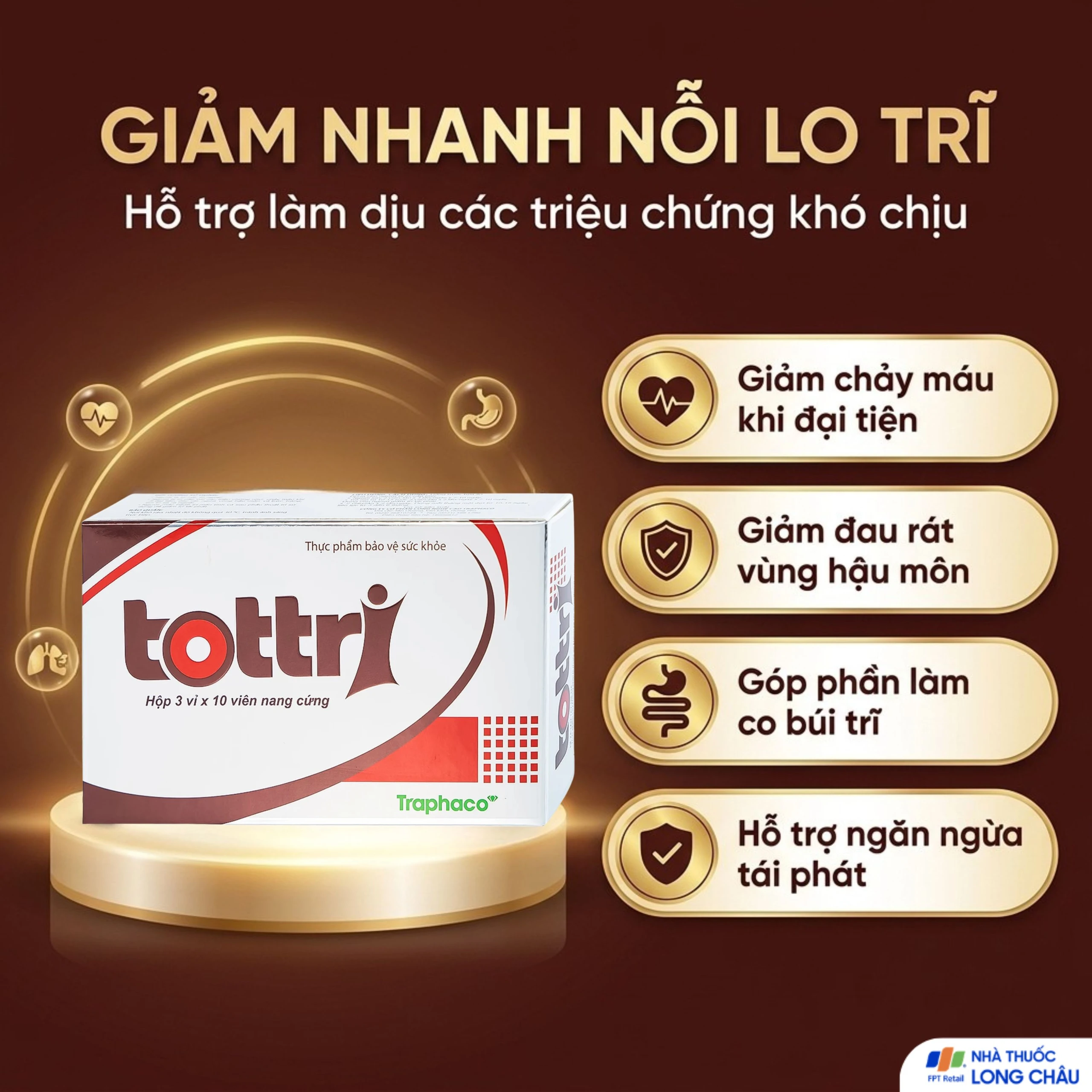 Viên hỗ trợ làm giảm triệu chứng trĩ nội, trĩ ngoại Tottri Traphaco (3 vỉ x 10 viên) 4