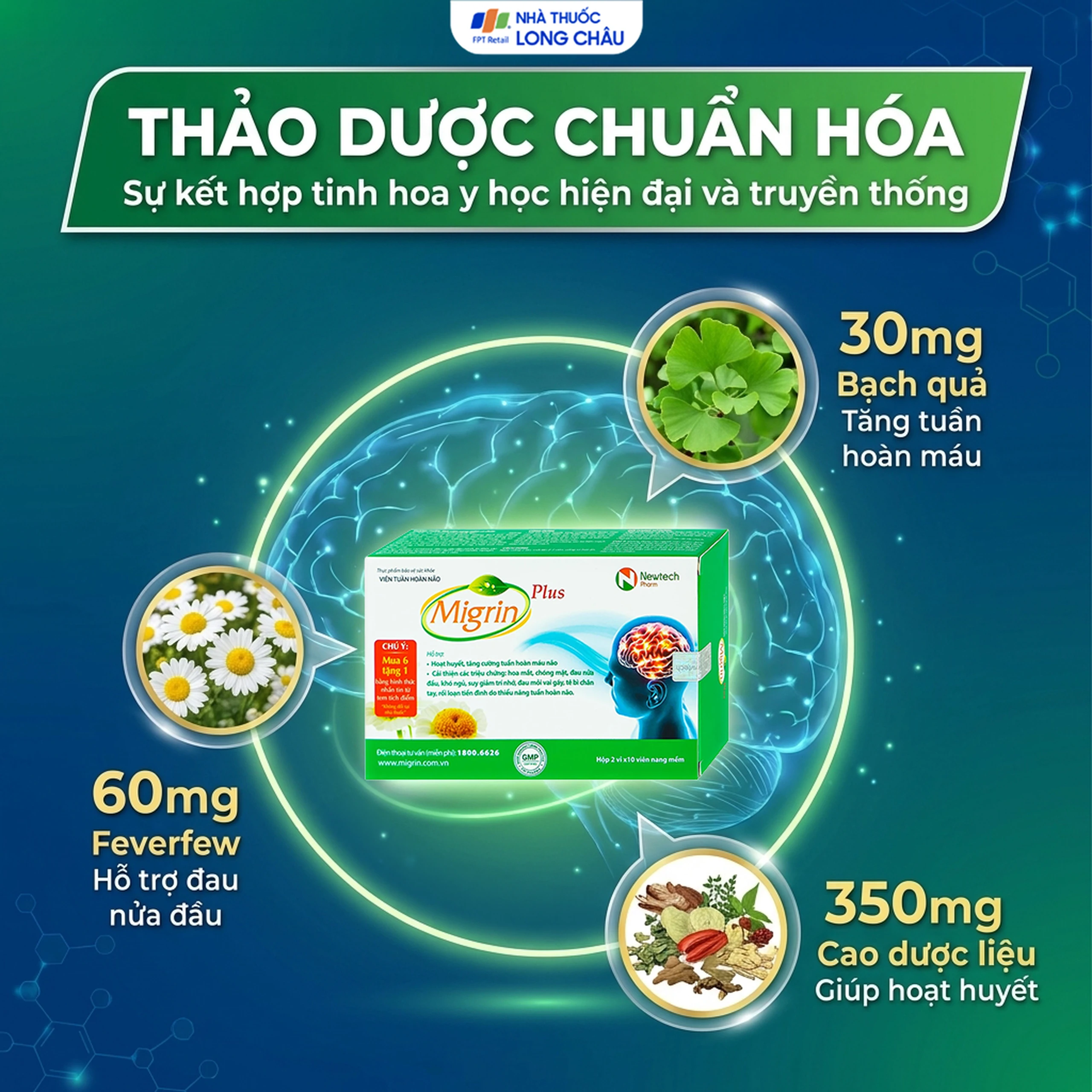 Viên hỗ trợ hoạt huyết Migrin Plus CVI (2 vỉ x 10 viên) 3