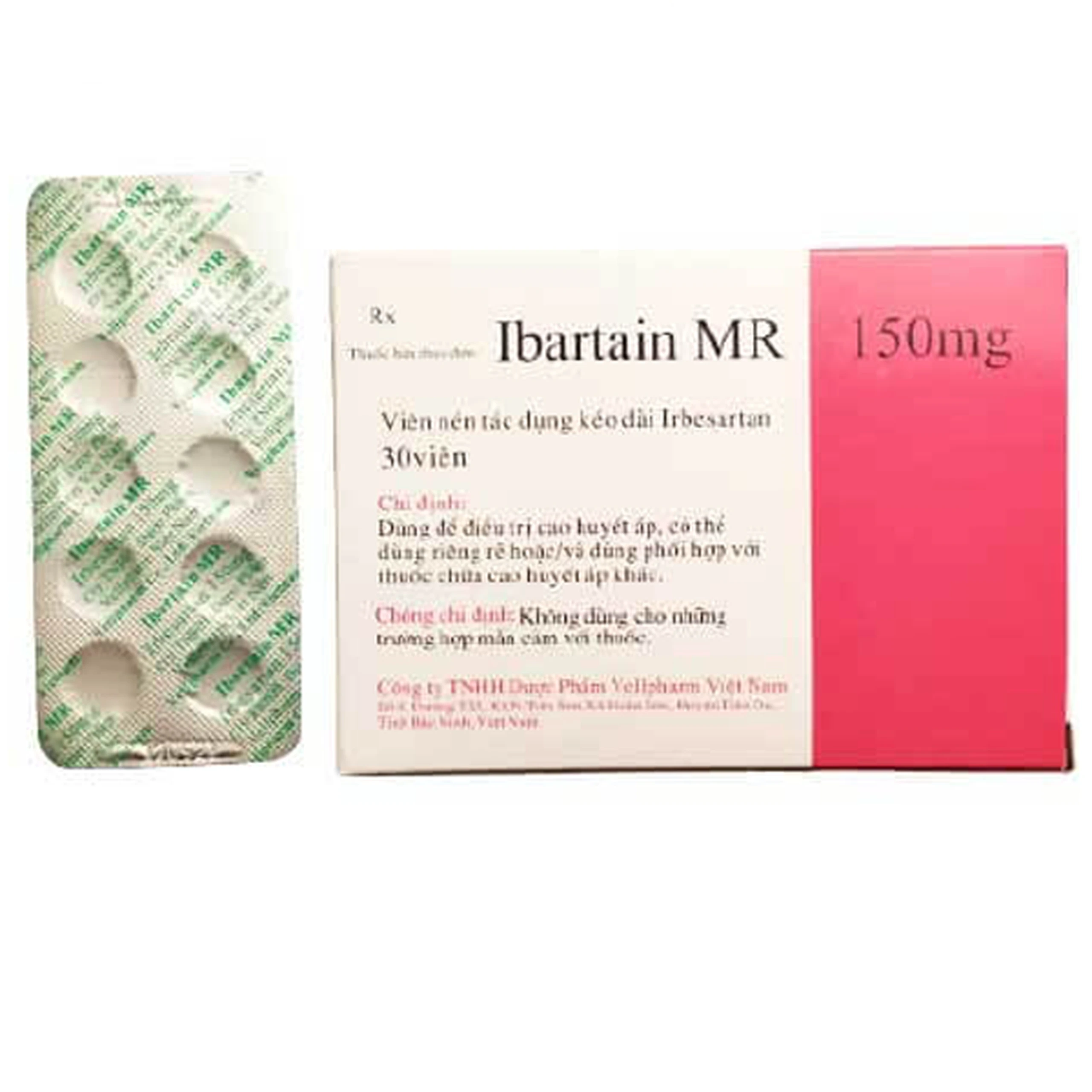Thuốc Ibartain MR 150mg Vellpharm điều trị cao huyết áp (3 vỉ x 10 viên)