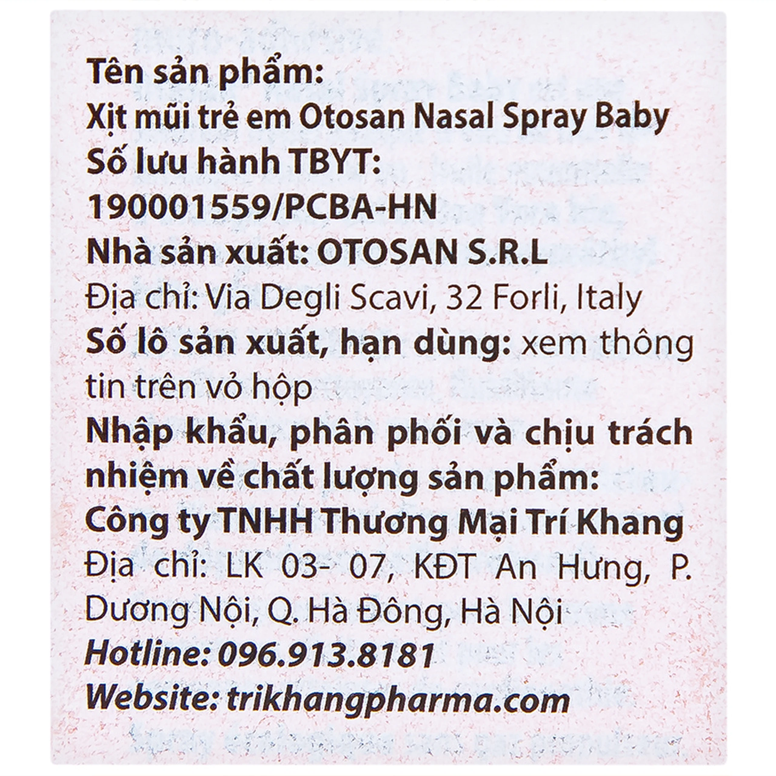 Xịt mũi trẻ em Otosan Nasal Spray Baby 30ml hỗ trợ điều trị viêm mũi,xoang cho trẻ