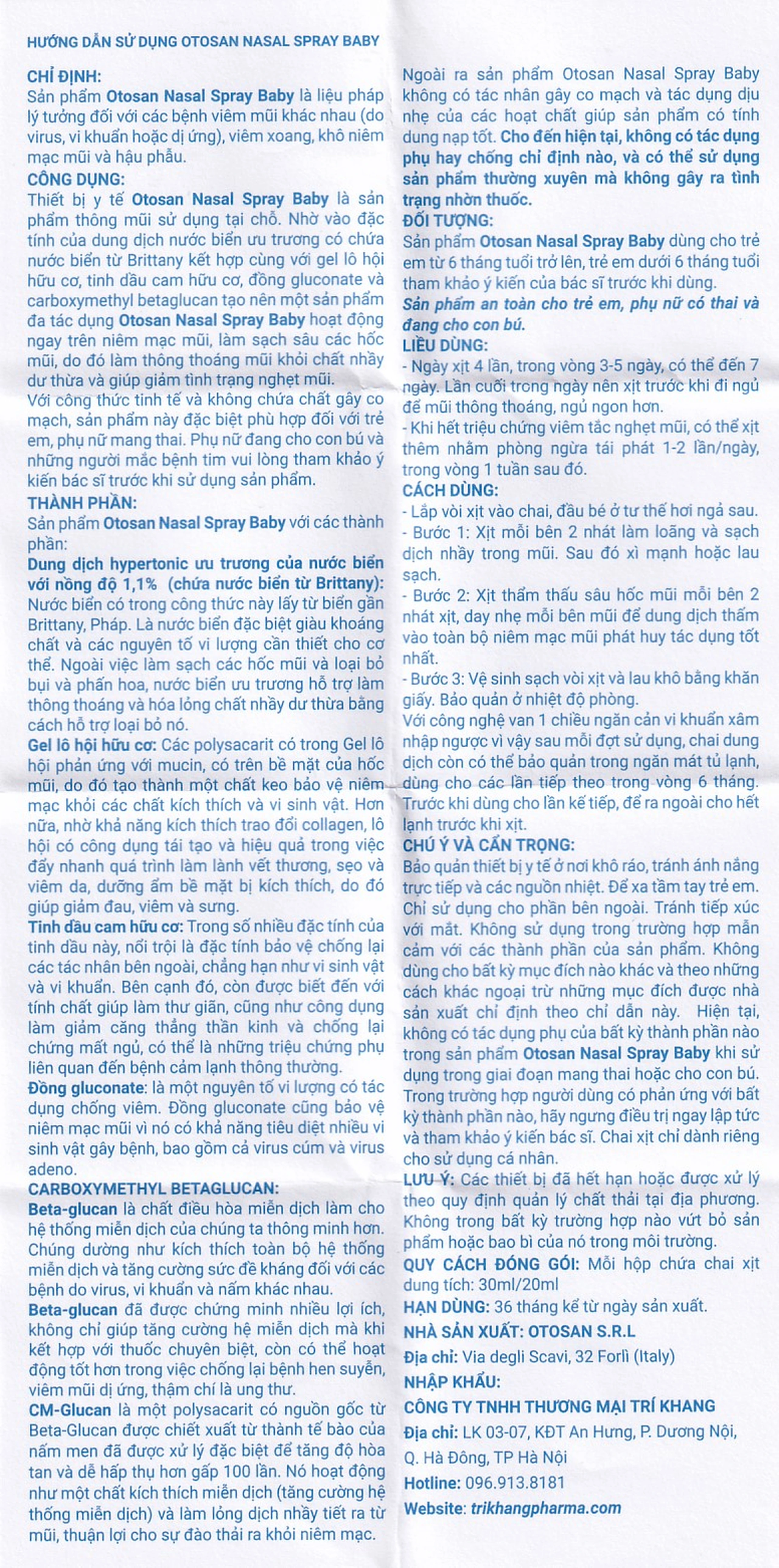 Xịt mũi trẻ em Otosan Nasal Spray Baby 30ml hỗ trợ điều trị viêm mũi,xoang cho trẻ