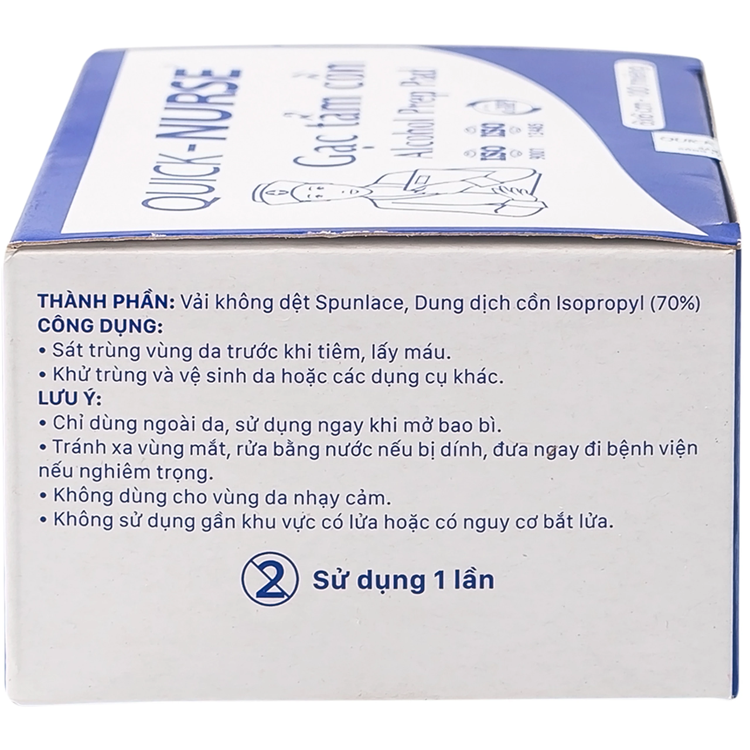 Gạc tẩm cồn 6x6cm Quick Nurse (100 miếng) làm sạch da, ngăn ngừa vi khuẩn