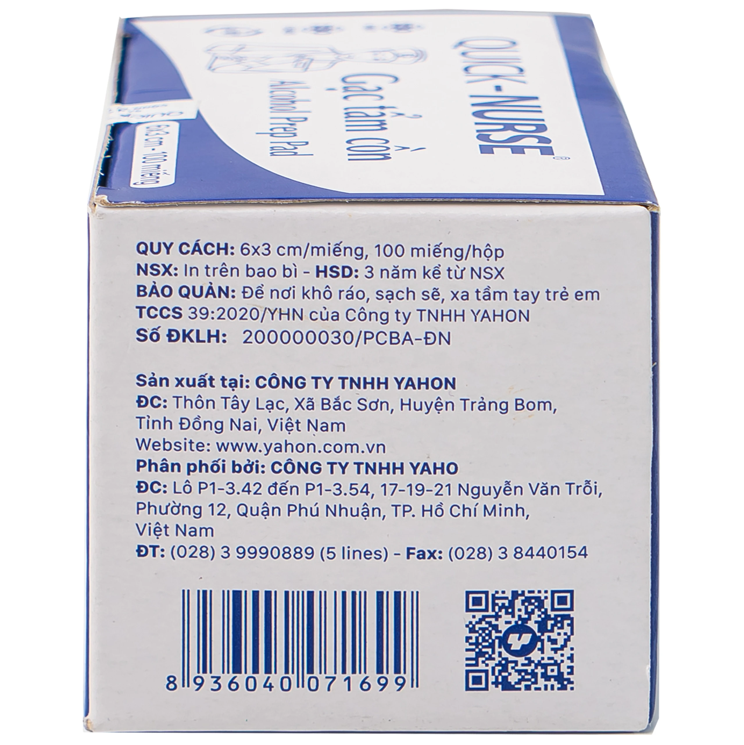 Gạc tẩm cồn 6x3cm Quick Nurse (100 miếng) làm sạch da, ngăn ngừa vi khuẩn