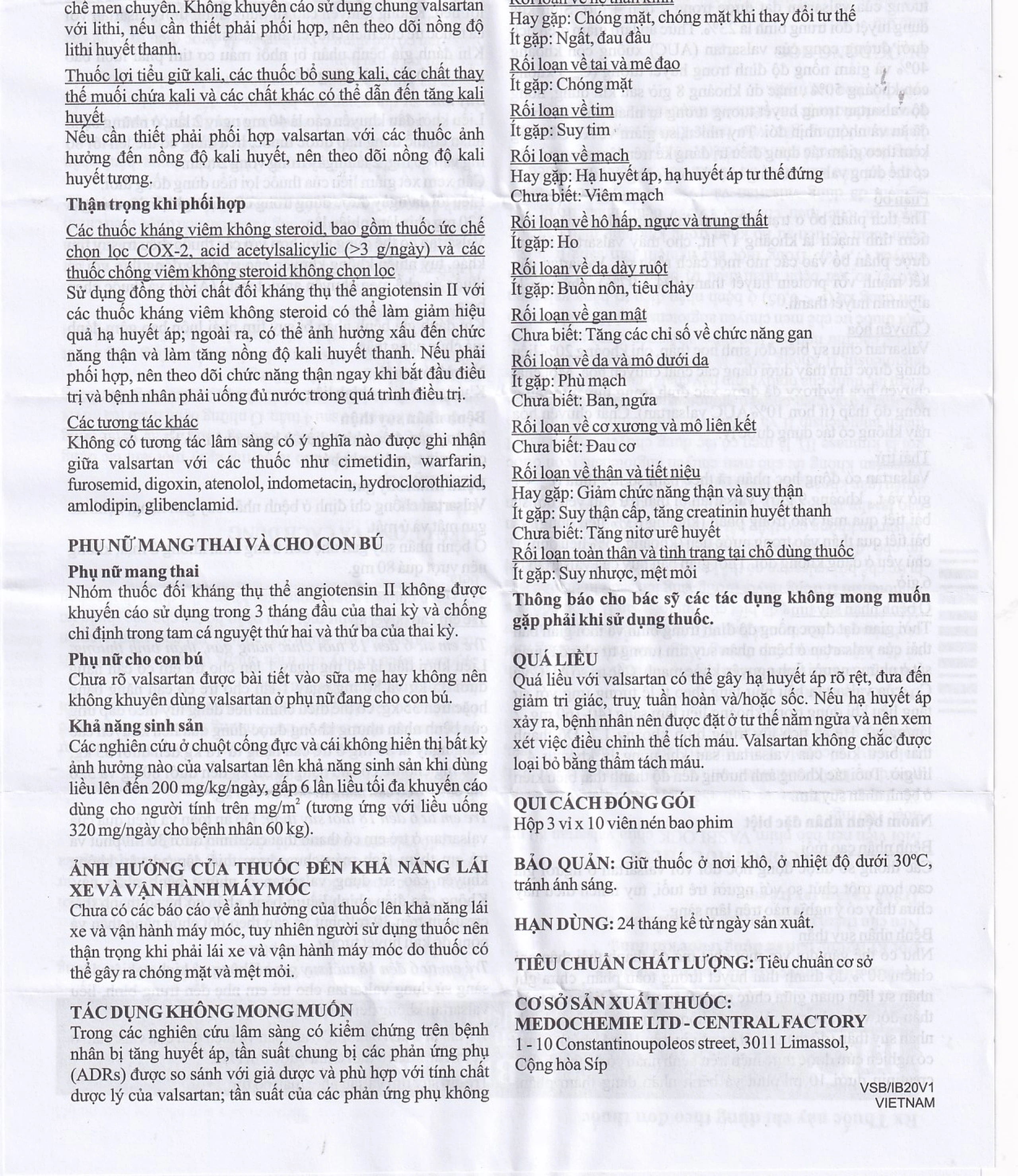 Thuốc Vasblock 80mg Medochemie điều trị tăng huyết áp, suy tim (3 vỉ x 10 viên)