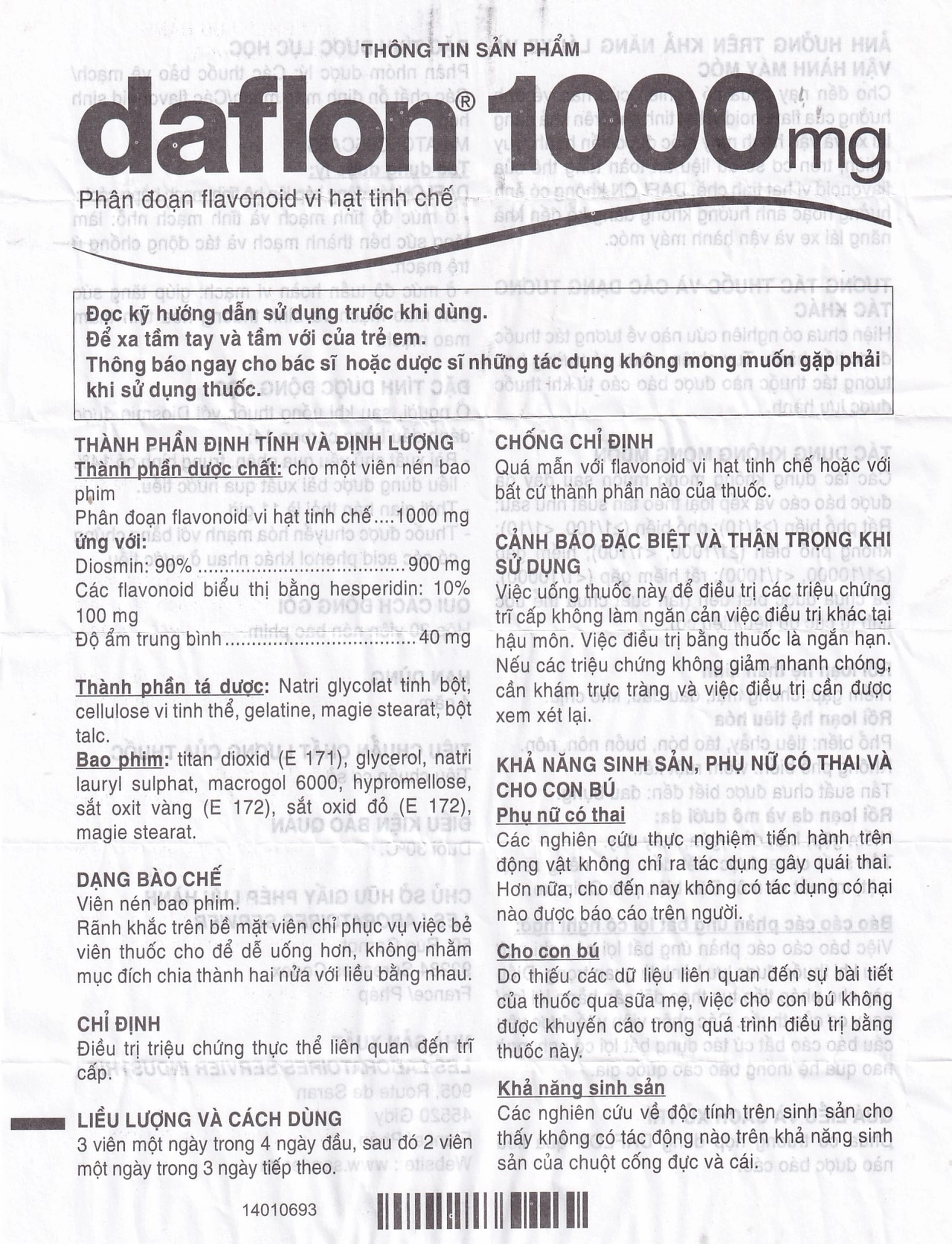 Thuốc Daflon 1000mg Servier điều trị triệu chứng thực thể liên quan đến trĩ cấp (3 vỉ x 10 viên)