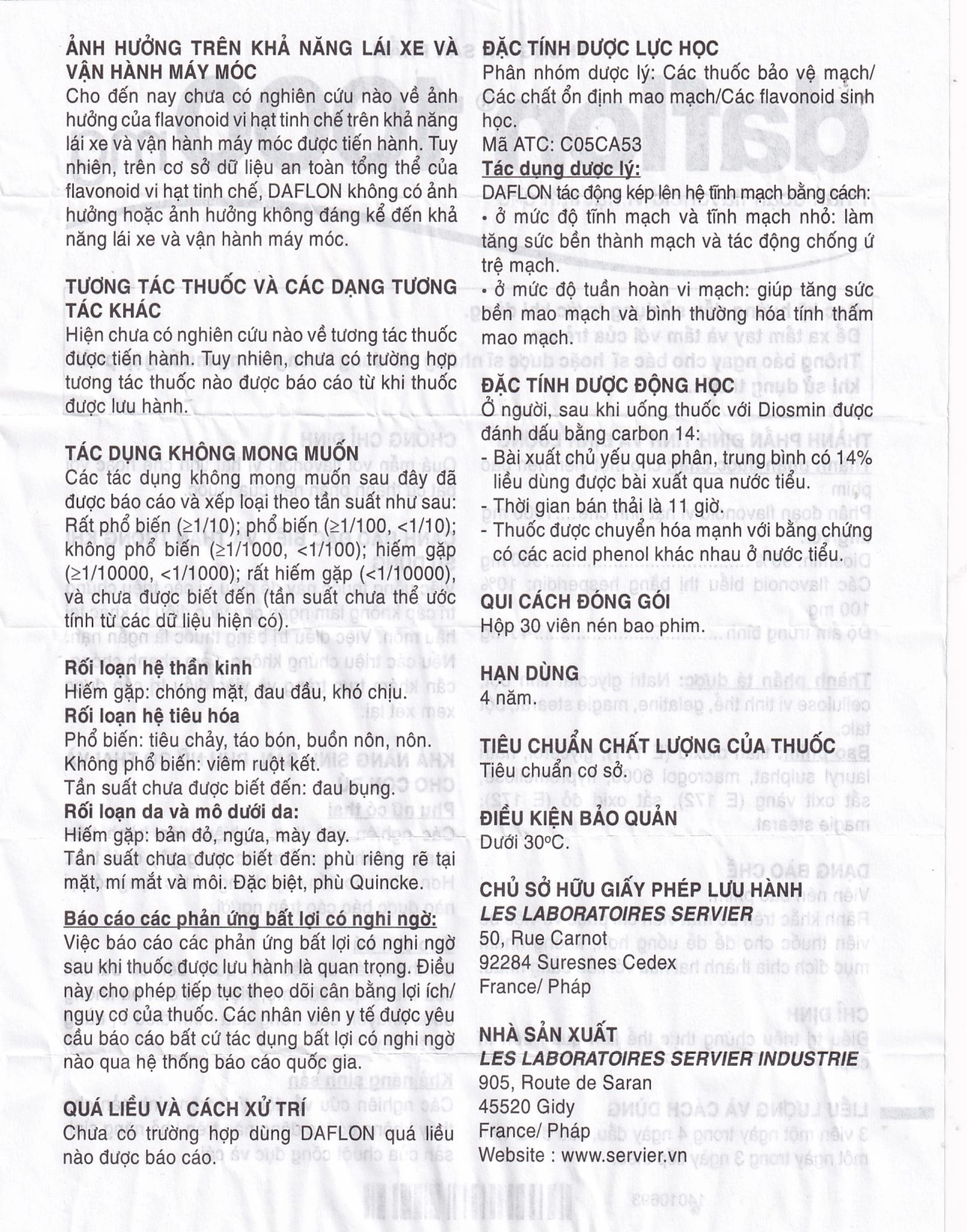 Thuốc Daflon 1000mg Servier điều trị triệu chứng thực thể liên quan đến trĩ cấp (3 vỉ x 10 viên)