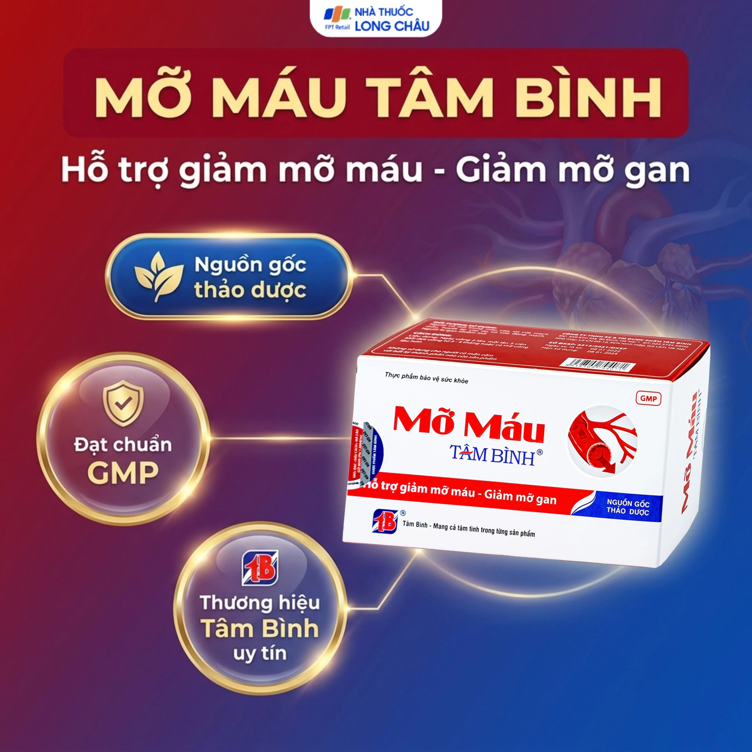 Viên hỗ trợ giảm mỡ máu mỡ gan Mỡ Máu Tâm Bình (5 vỉ x 12 viên) 2