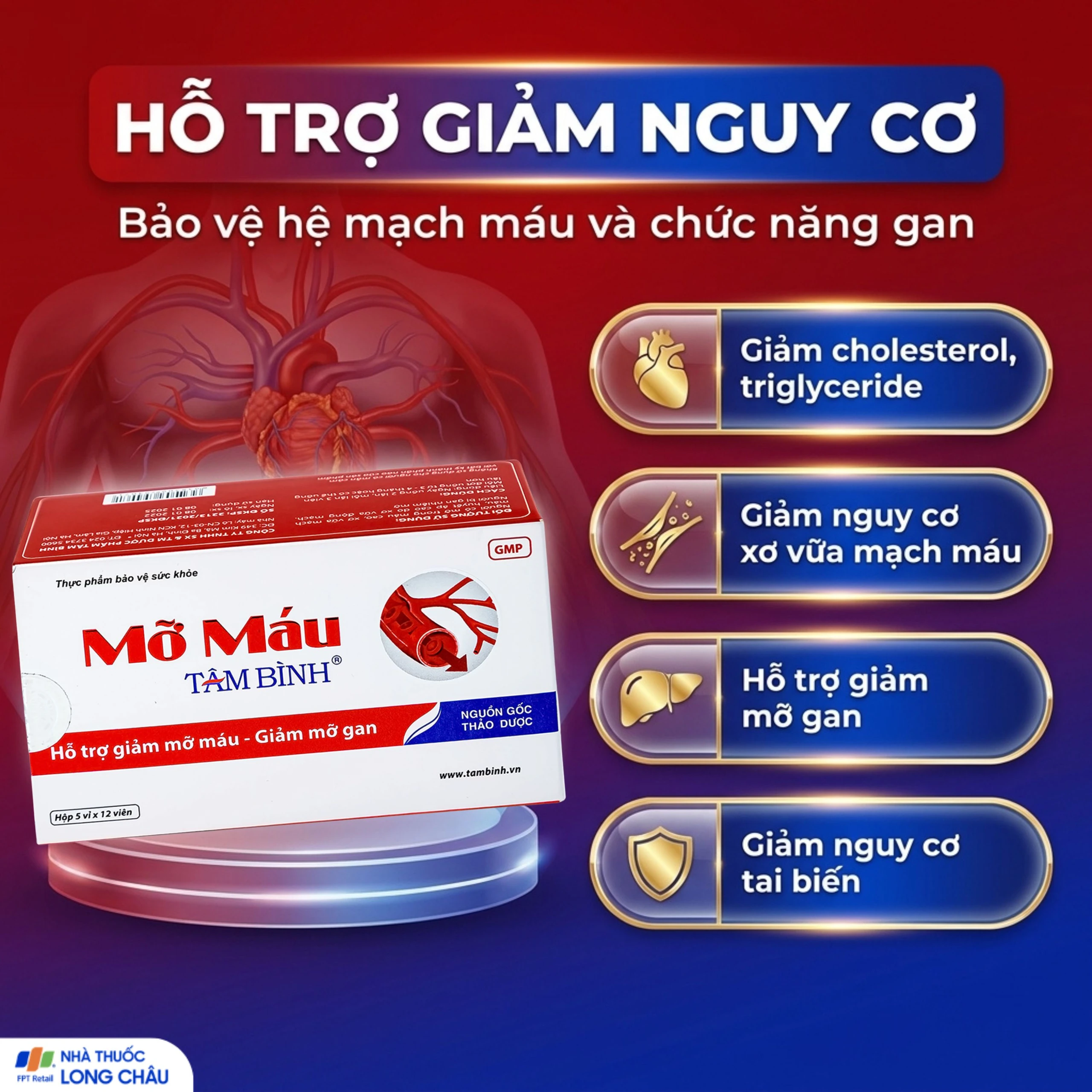Viên hỗ trợ giảm mỡ máu mỡ gan Mỡ Máu Tâm Bình (5 vỉ x 12 viên) 4