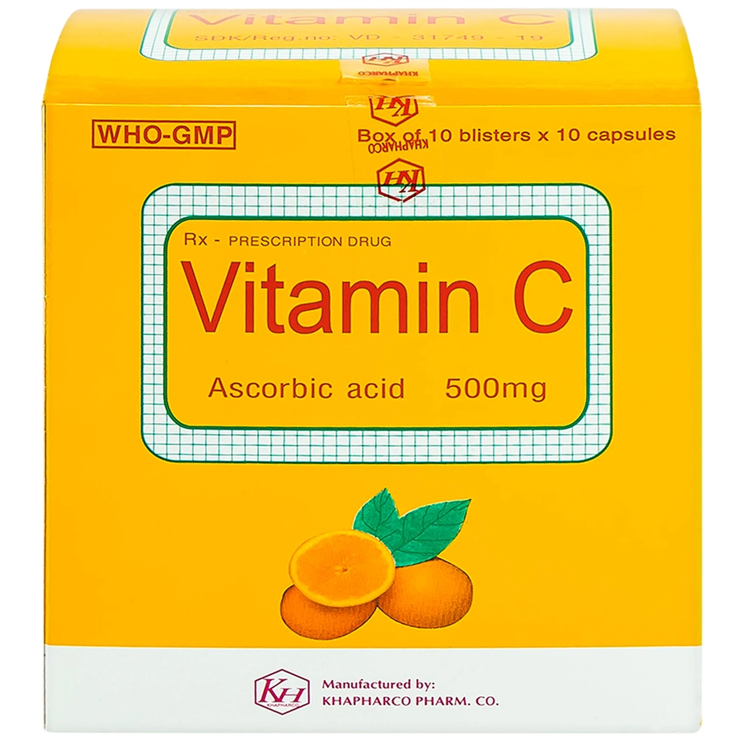 Thuốc Vitamin C 500mg Khapharco điều trị bệnh Scorbut (10 vỉ x 10 viên)