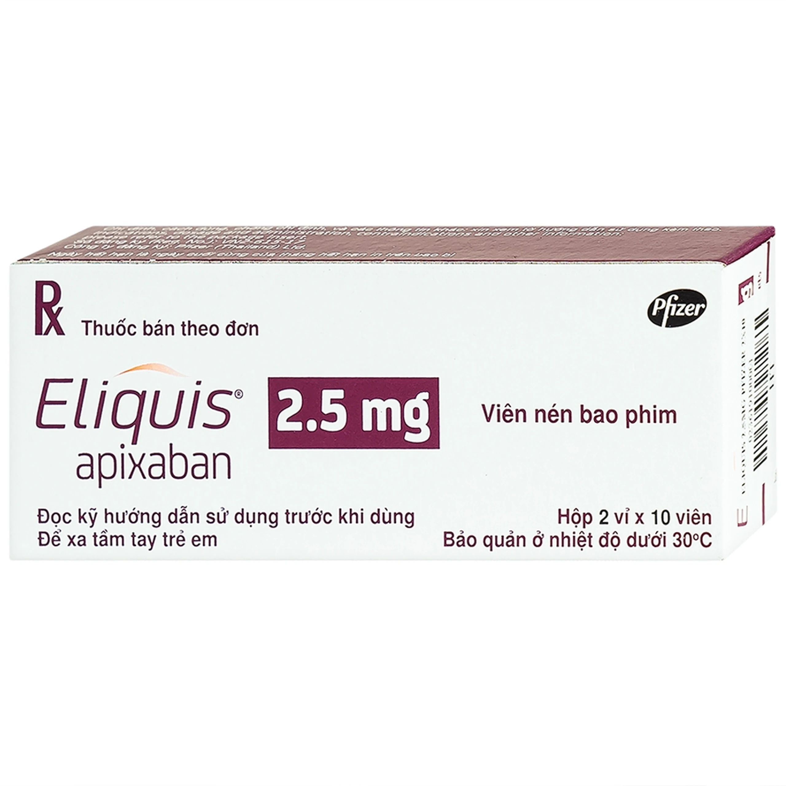 Thuốc Eliquis 2.5mg Pfizer phòng ngừa biến cố thuyên tắc huyết khối tĩnh mạch, đột quỵ (20 viên)
