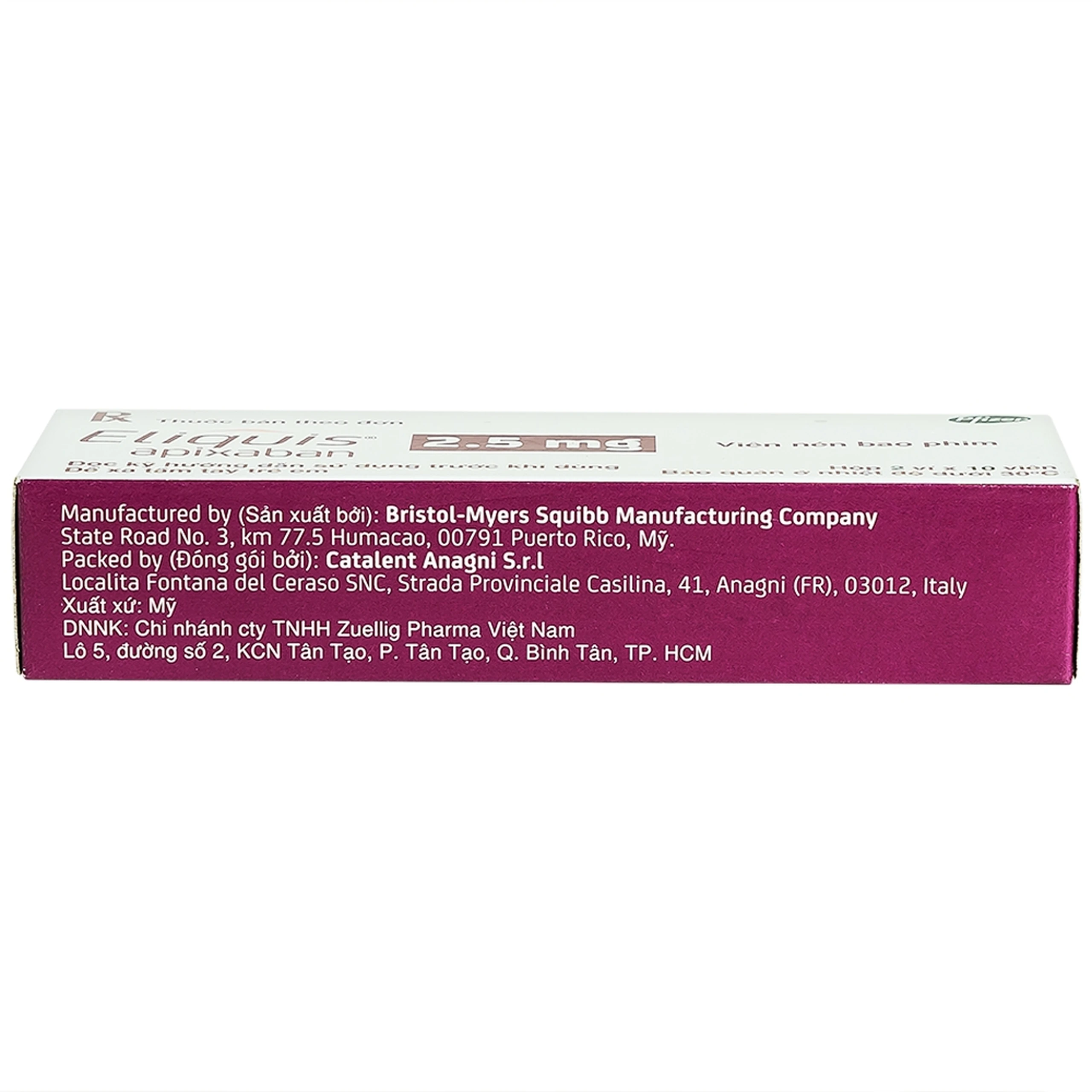 Thuốc Eliquis 2.5mg Pfizer phòng ngừa biến cố thuyên tắc huyết khối tĩnh mạch, đột quỵ (20 viên)