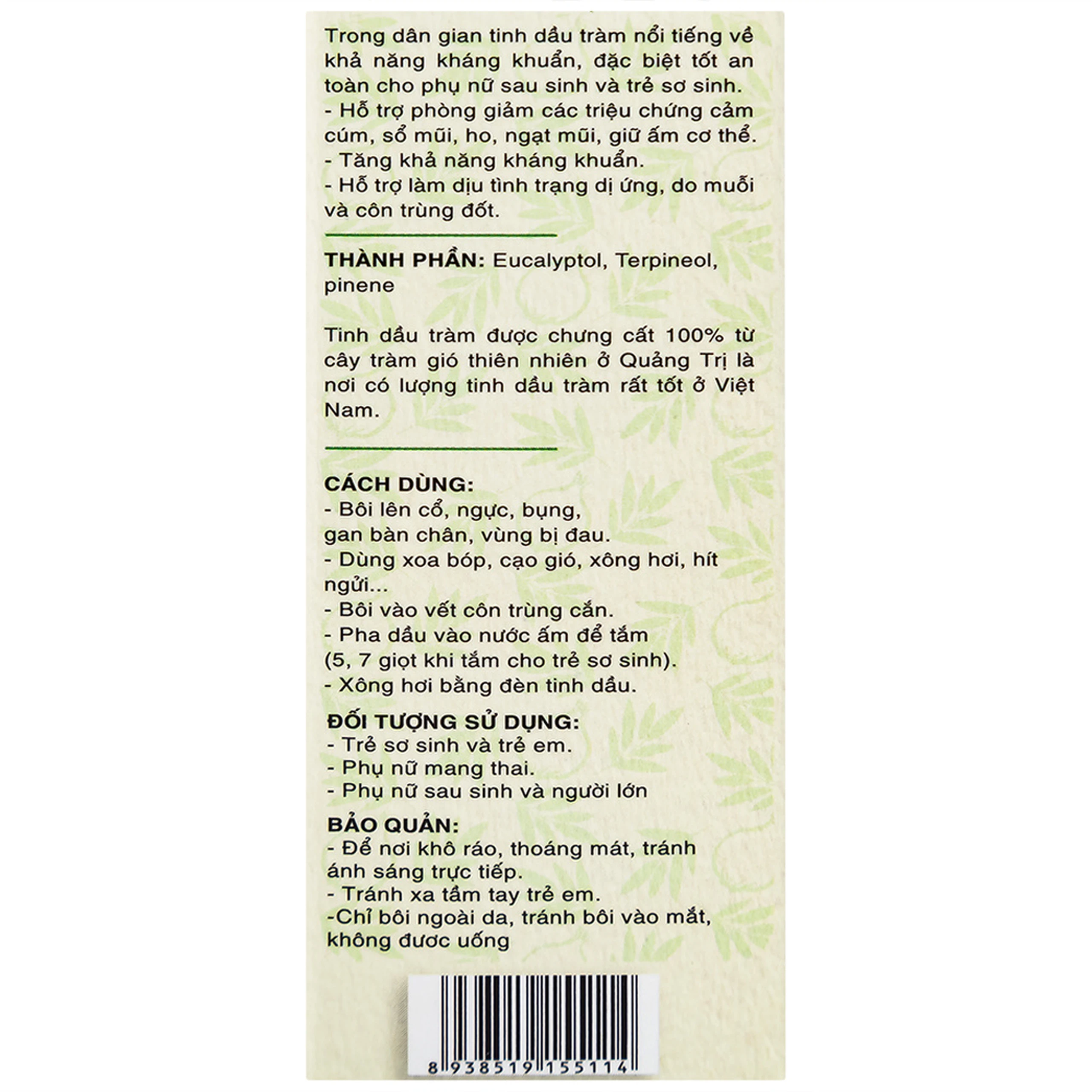 Tinh dầu tràm Mệ Đoan giúp giữ ấm, giảm triệu chứng ho, sổ mũi (50ml)