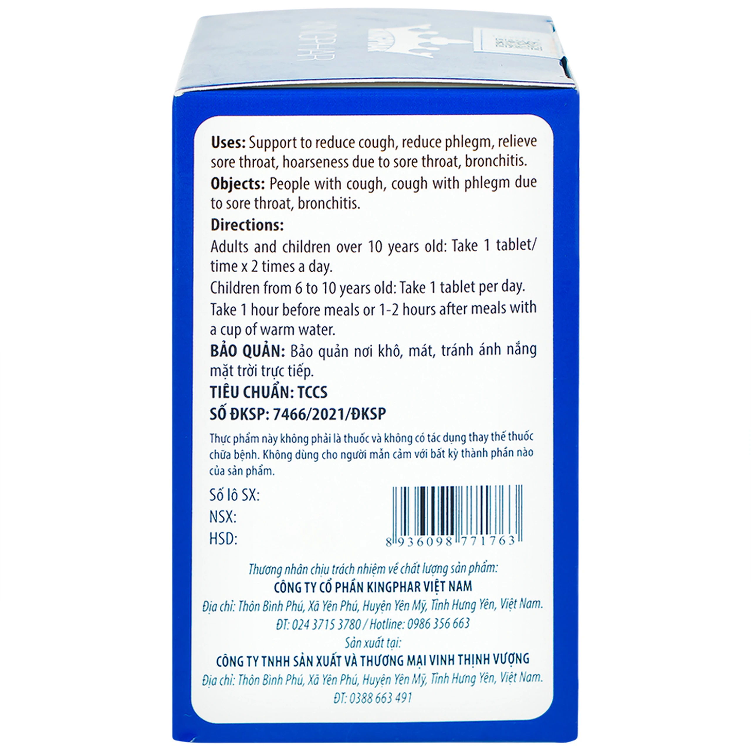 Viên uống hỗ trợ giảm ho, giảm đờm, giảm đau rát họng Xuyên Tâm Liên Plus Echinacea Kingphar (60 viên)