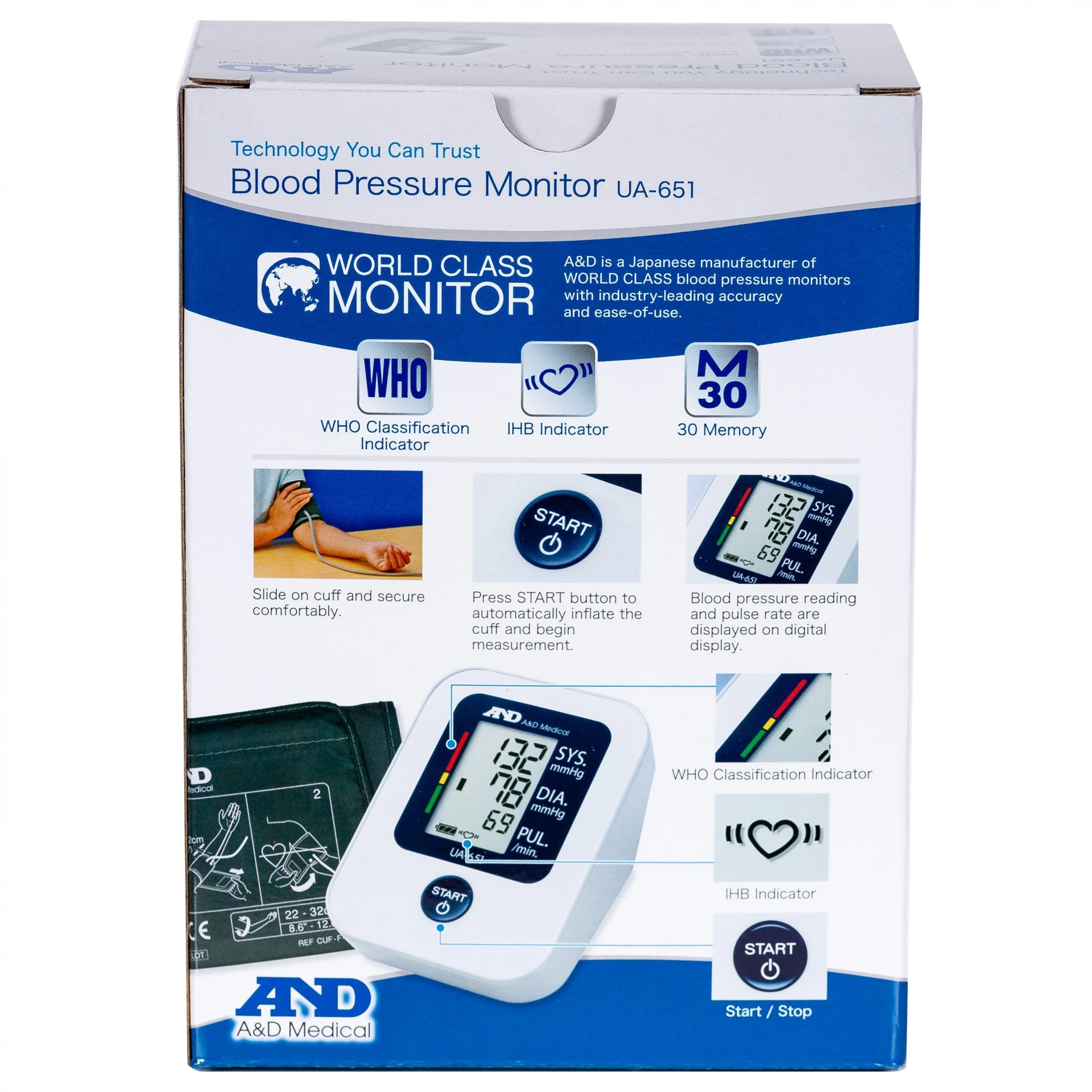 Máy đo huyết áp bắp tay AND UA-651 hỗ trợ đo huyết áp, nhịp tim