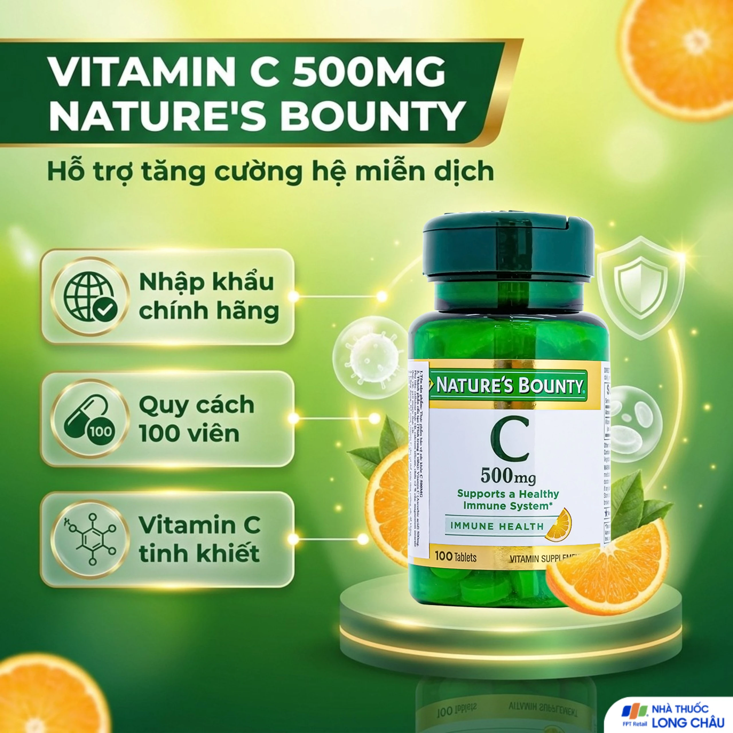 Viên uống bổ sung vitamin C, tăng cường sức đề kháng C 500mg Nature's Bounty (100 viên) 3