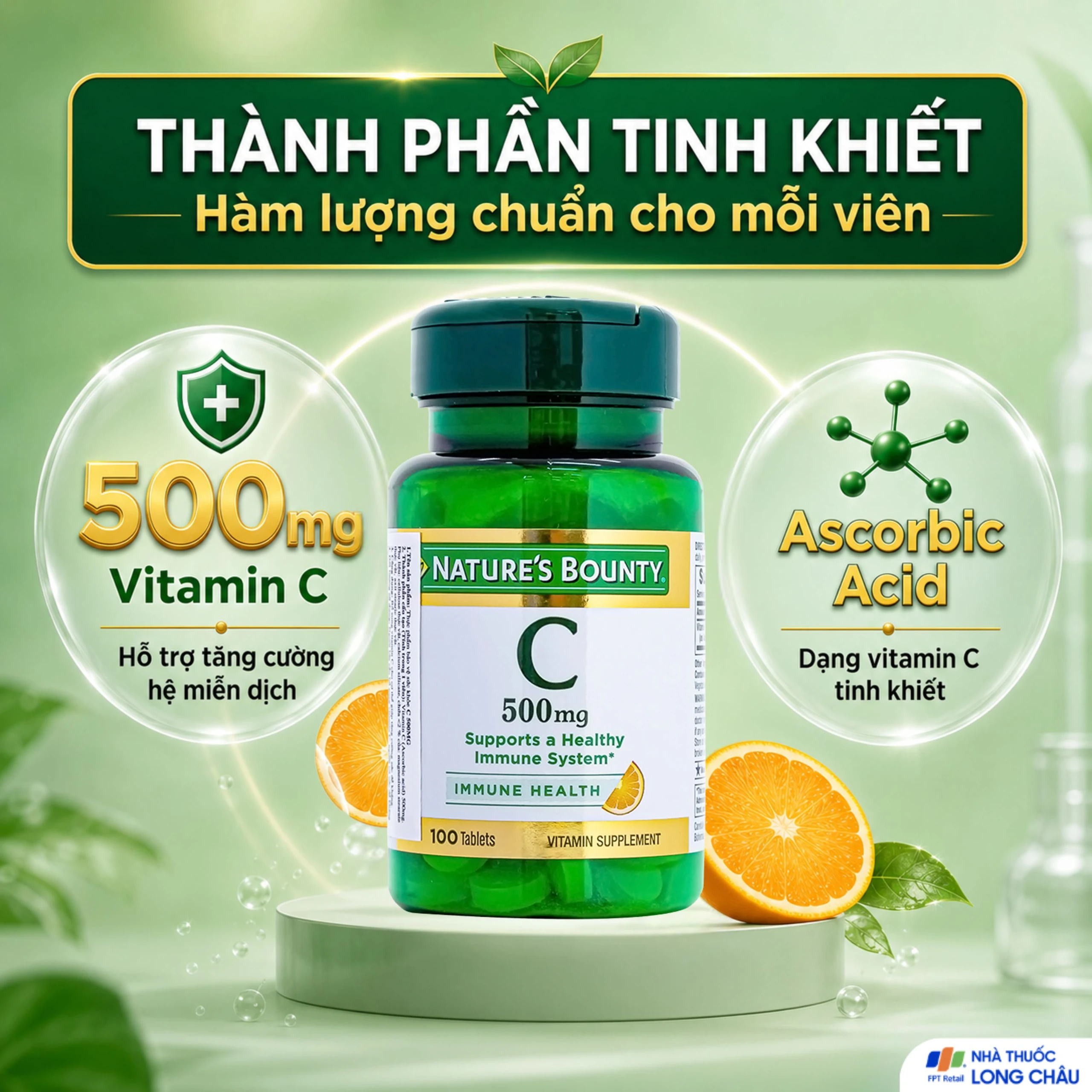 Viên uống bổ sung vitamin C, tăng cường sức đề kháng C 500mg Nature's Bounty (100 viên) 4