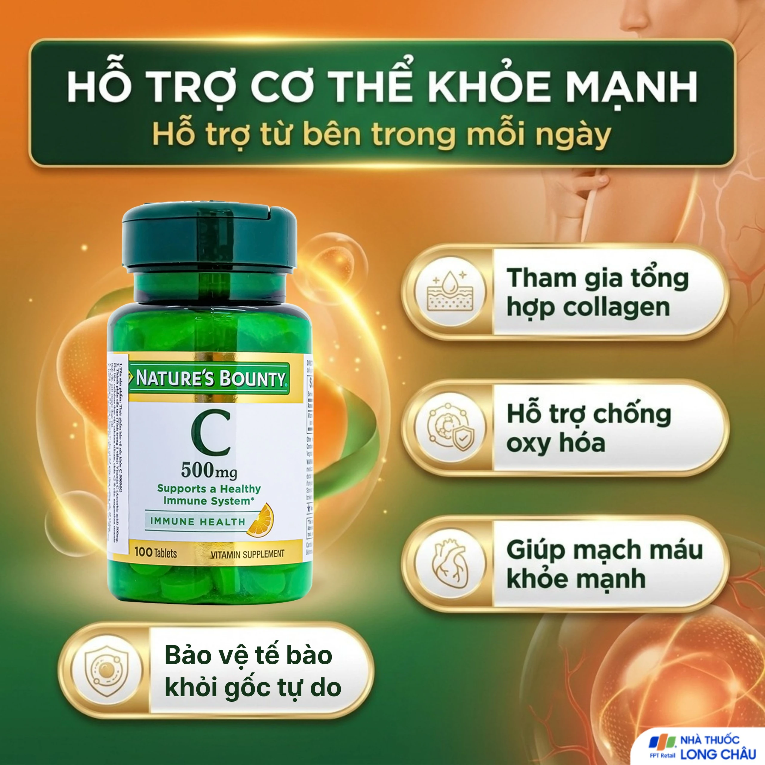 Viên uống bổ sung vitamin C, tăng cường sức đề kháng C 500mg Nature's Bounty (100 viên) 5