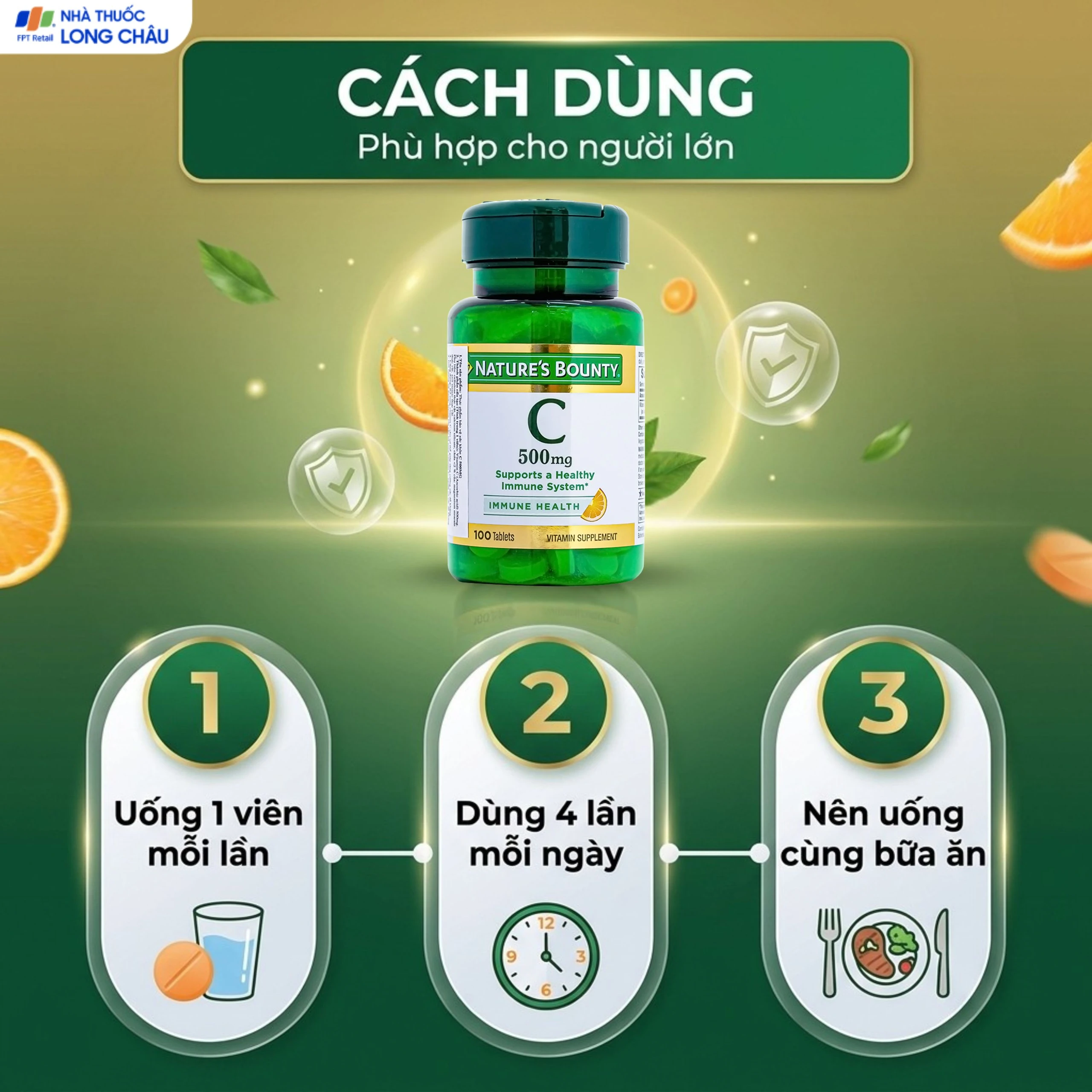 Viên uống bổ sung vitamin C, tăng cường sức đề kháng C 500mg Nature's Bounty (100 viên) 6
