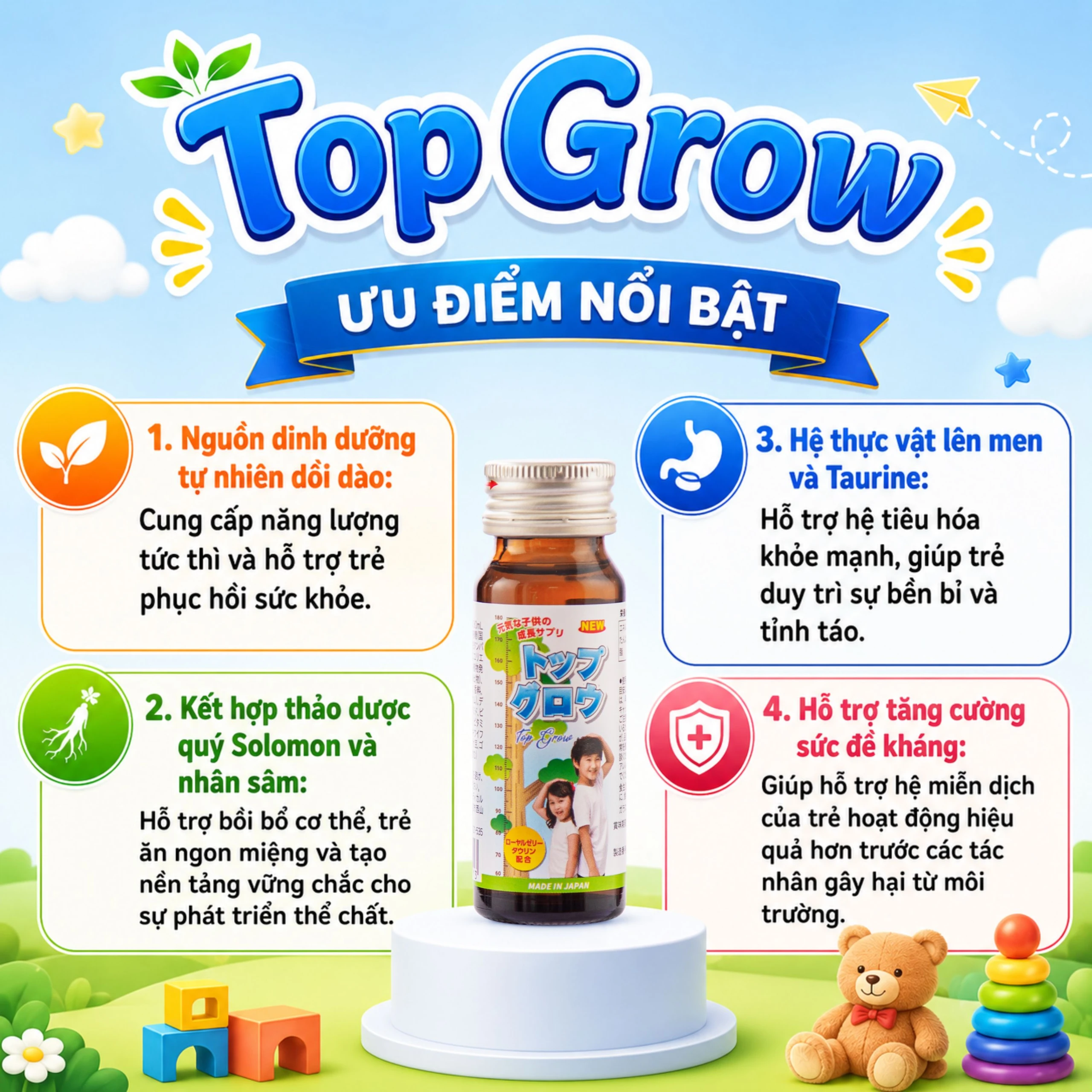 Siro bổ sung các vitamin hỗ trợ tăng cường sức đề kháng Top Grow Jpanwell (10 chai x 30ml) 5