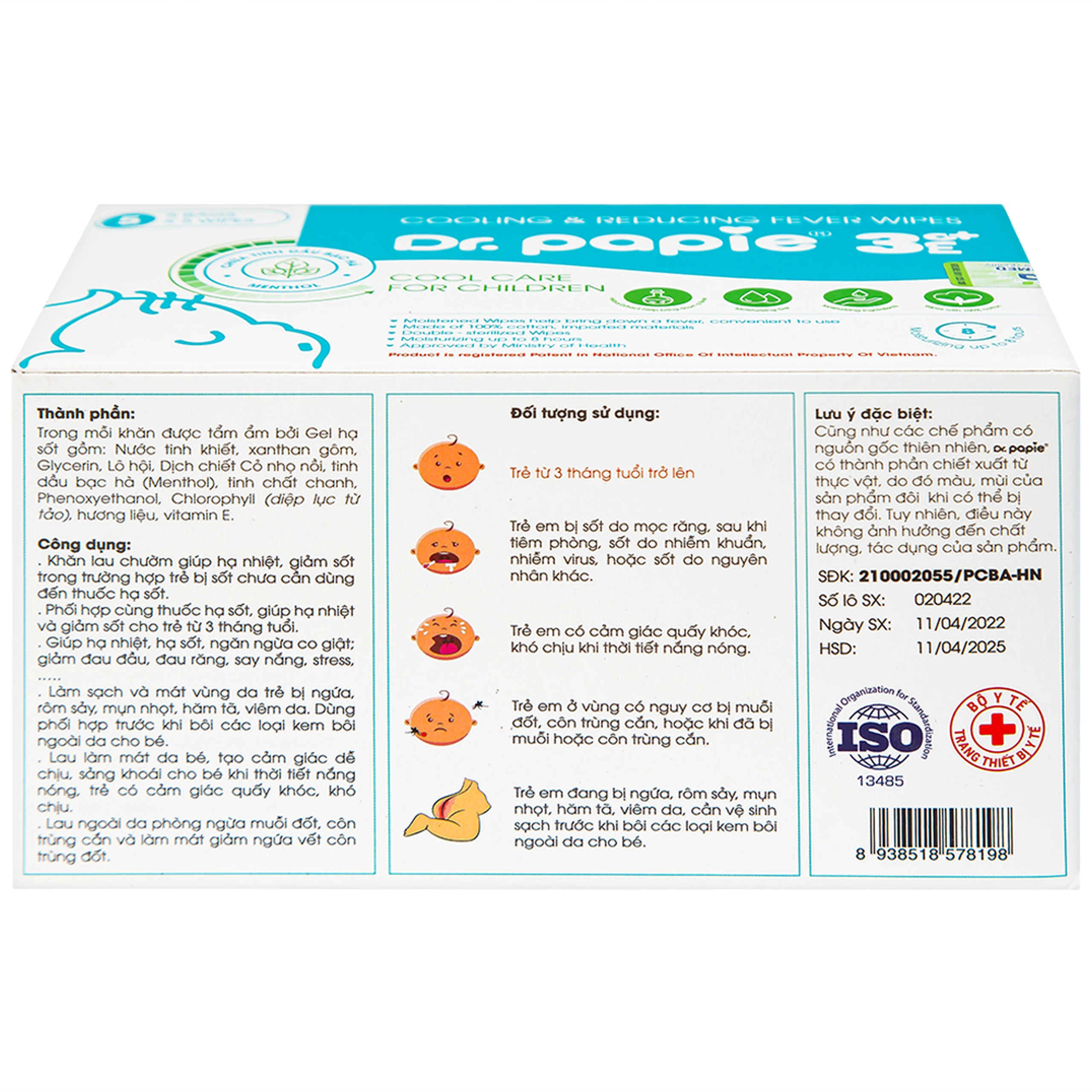 Khăn hạ sốt Dr.Papie 3M0+ Starmed (5 gói x 5 miếng) hạ nhiệt giảm sốt dùng cho trẻ từ 3 tháng tuổi