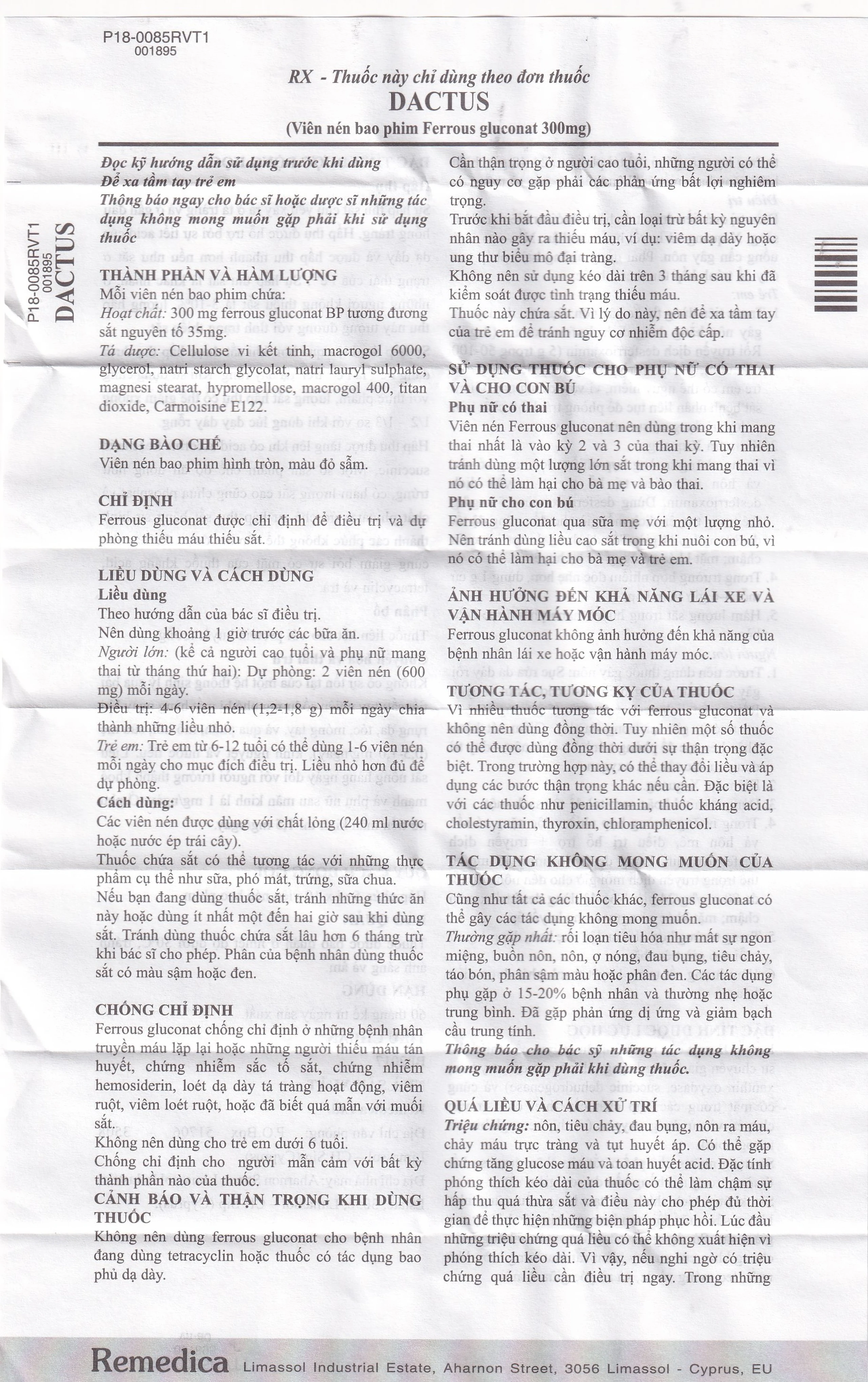 Thuốc Dactus 300mg Remedica dự phòng và điều trị thiếu máu, thiếu sắt (50 viên)