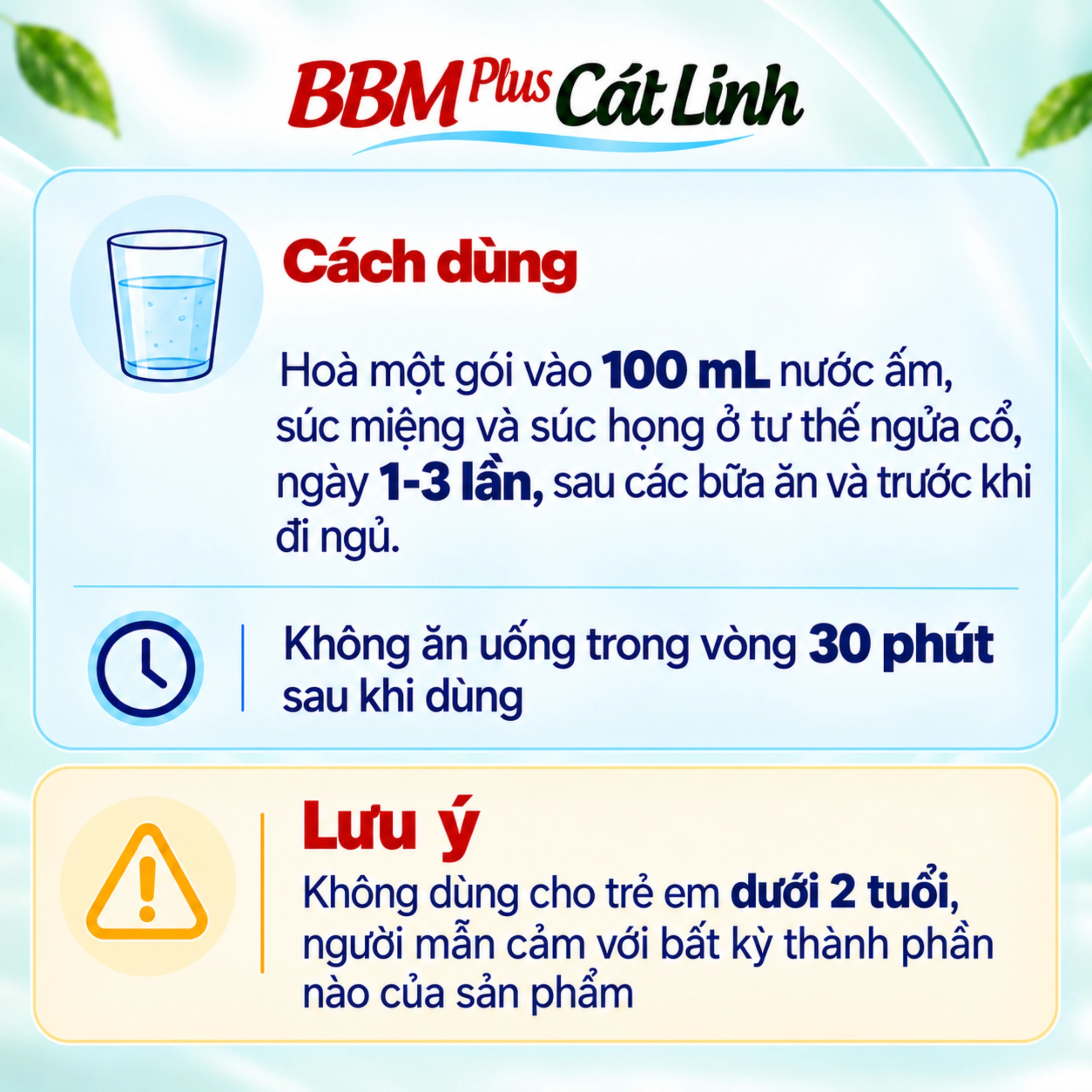 Muối súc miệng BBM Plus Cát Linh (30 gói) làm sạch, kháng khuẩn, kháng virus, khử mùi, giảm đau rát miệng họng 5