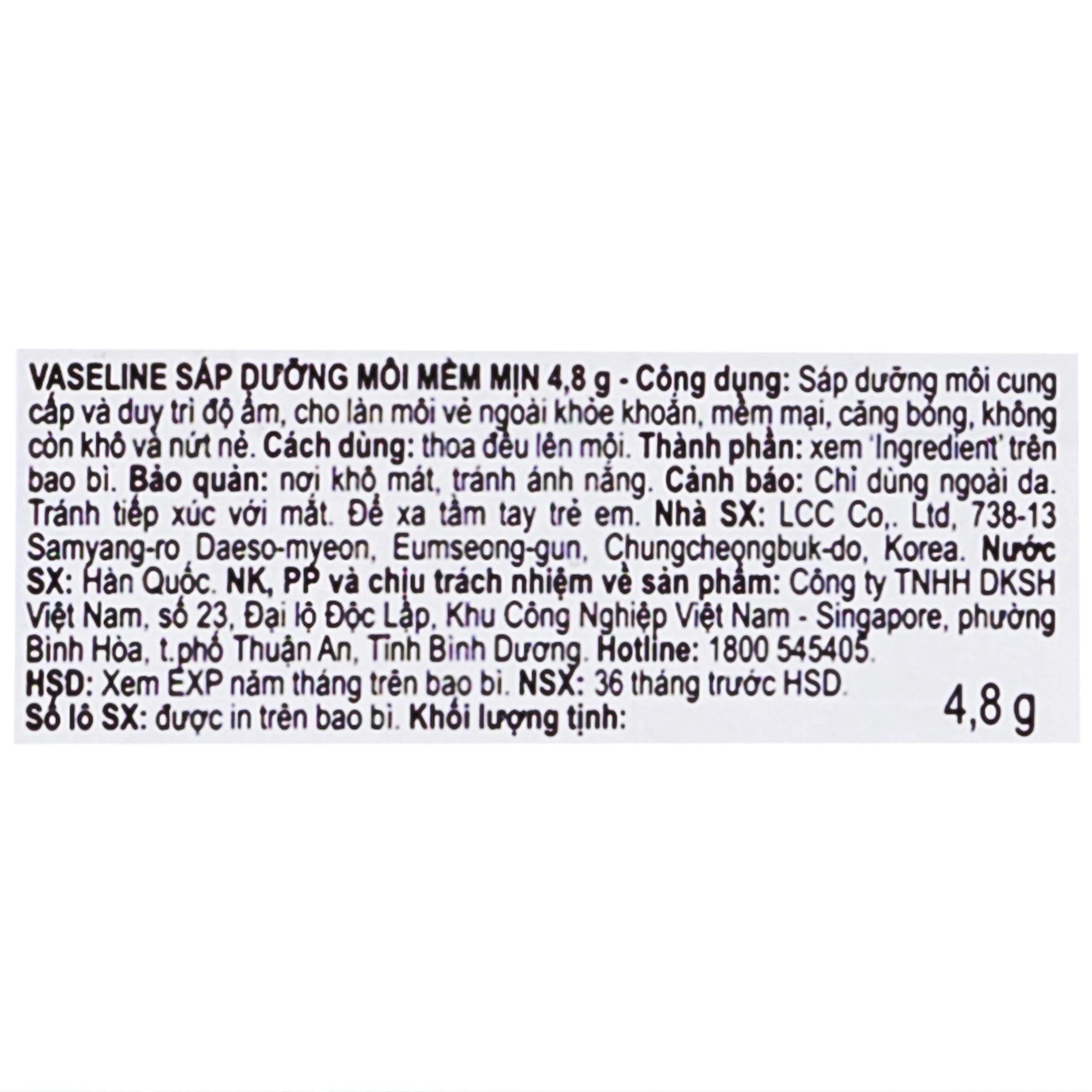 Son dưỡng môi Vaseline Stick chống khô nứt 4.8g