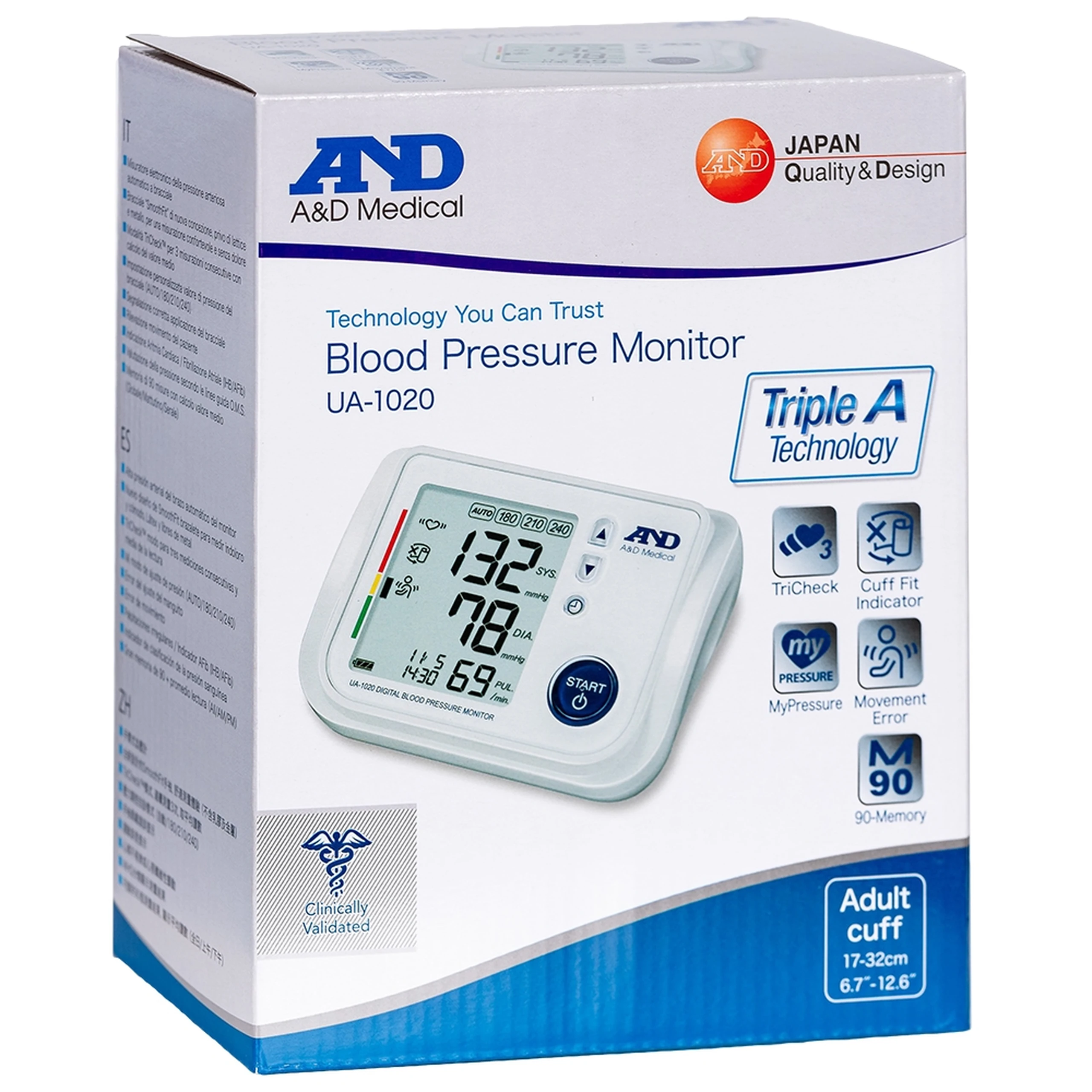 Máy đo huyết áp bắp tay AND UA-1020 hỗ trợ đo huyết áp, nhịp tim