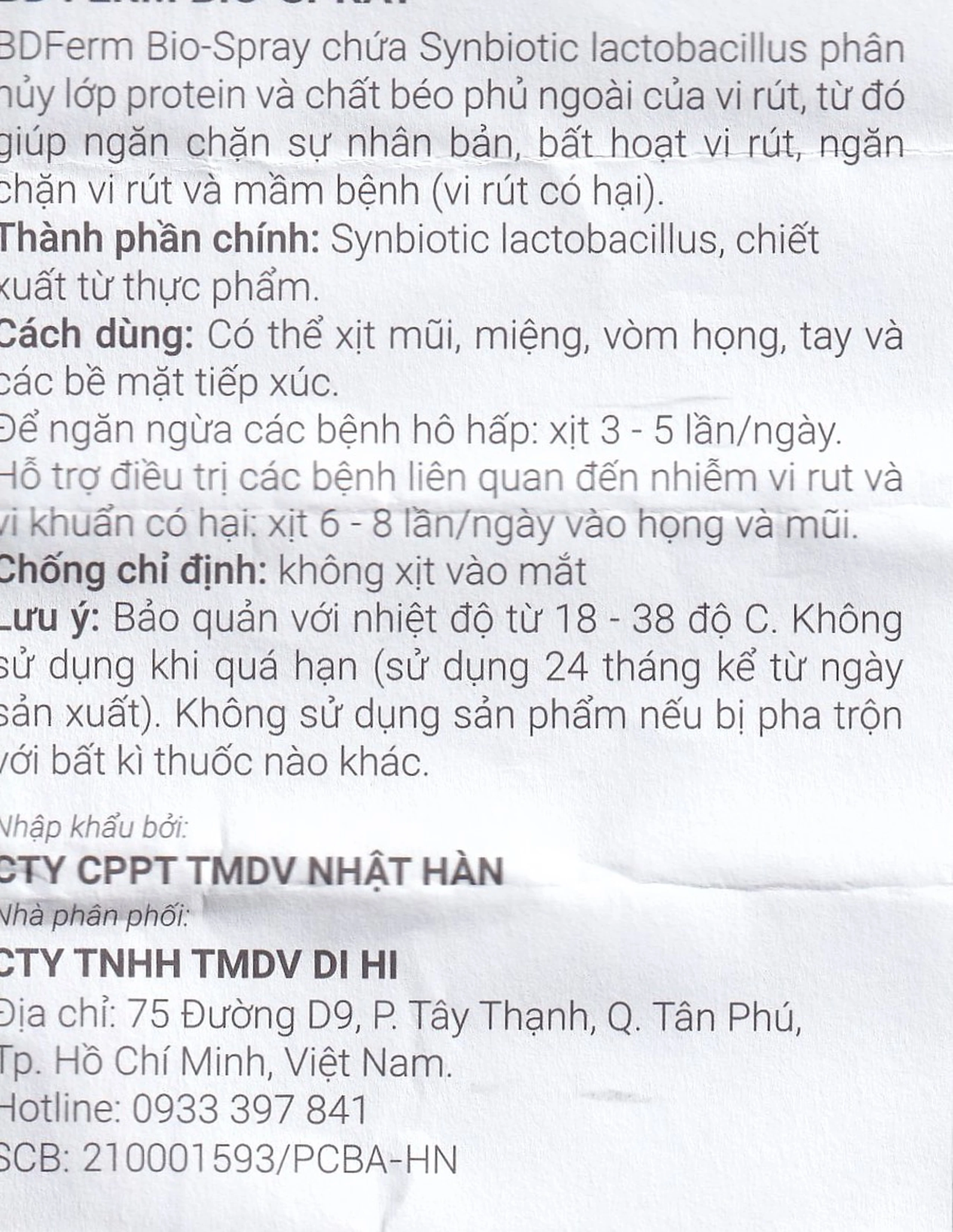 Xịt họng sinh học BDFERM Bio Spray 30ml ngăn ngừa các bệnh hô hấp