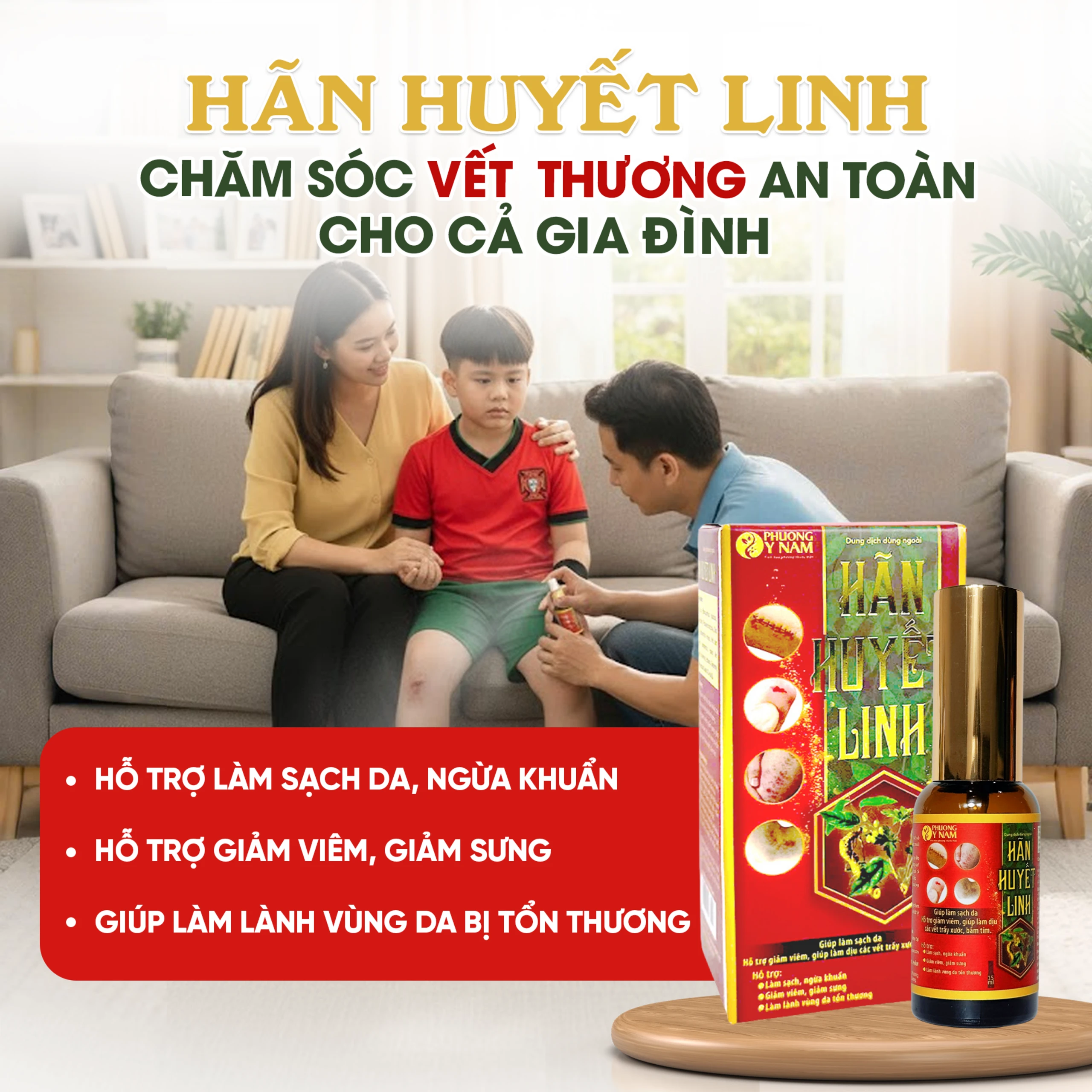 Dung dịch dùng ngoài ngừa khuẩn Hãn Huyết Linh 15ml giảm sưng viêm, làm dịu vết trầy xước, bầm tím