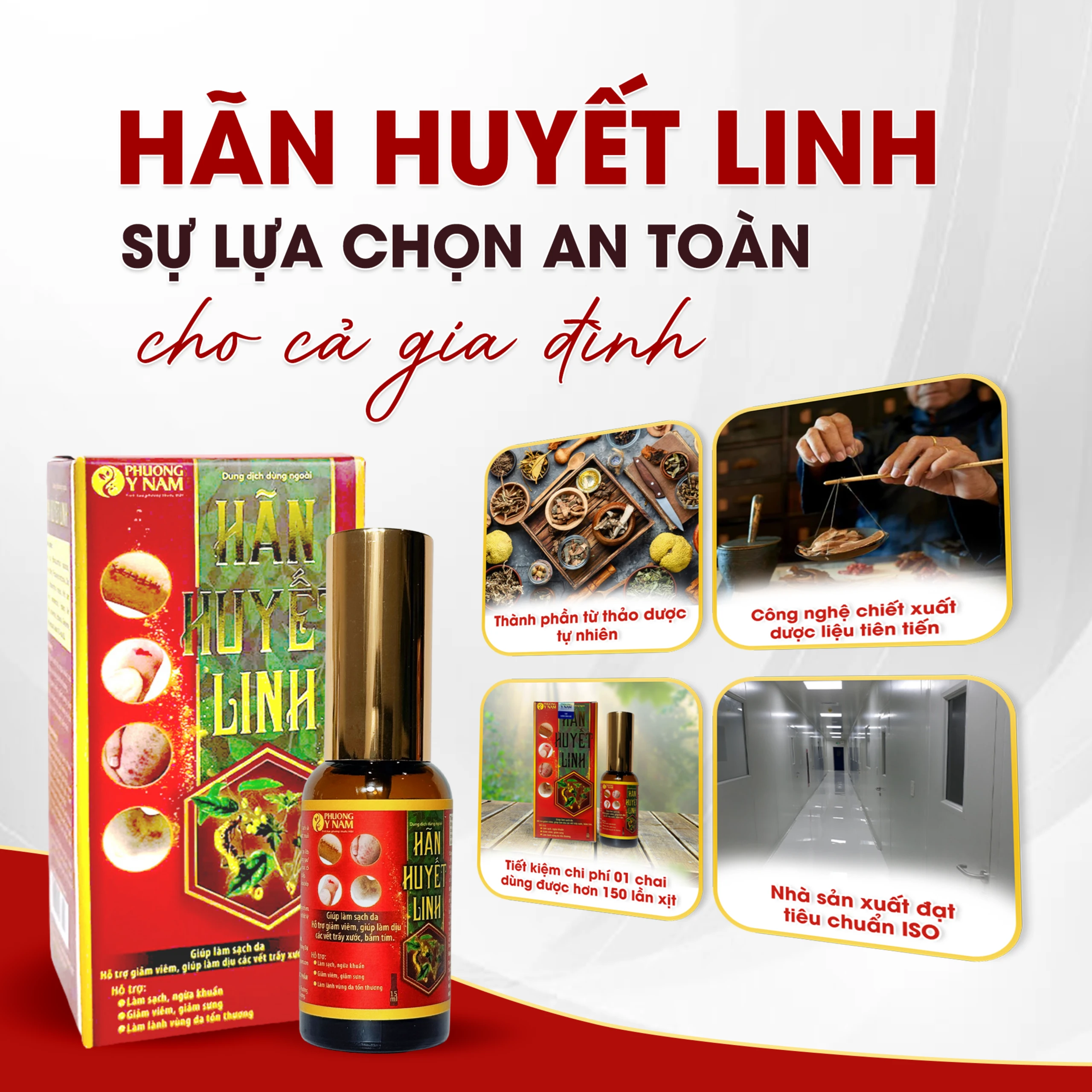 Dung dịch dùng ngoài ngừa khuẩn Hãn Huyết Linh 15ml giảm sưng viêm, làm dịu vết trầy xước, bầm tím